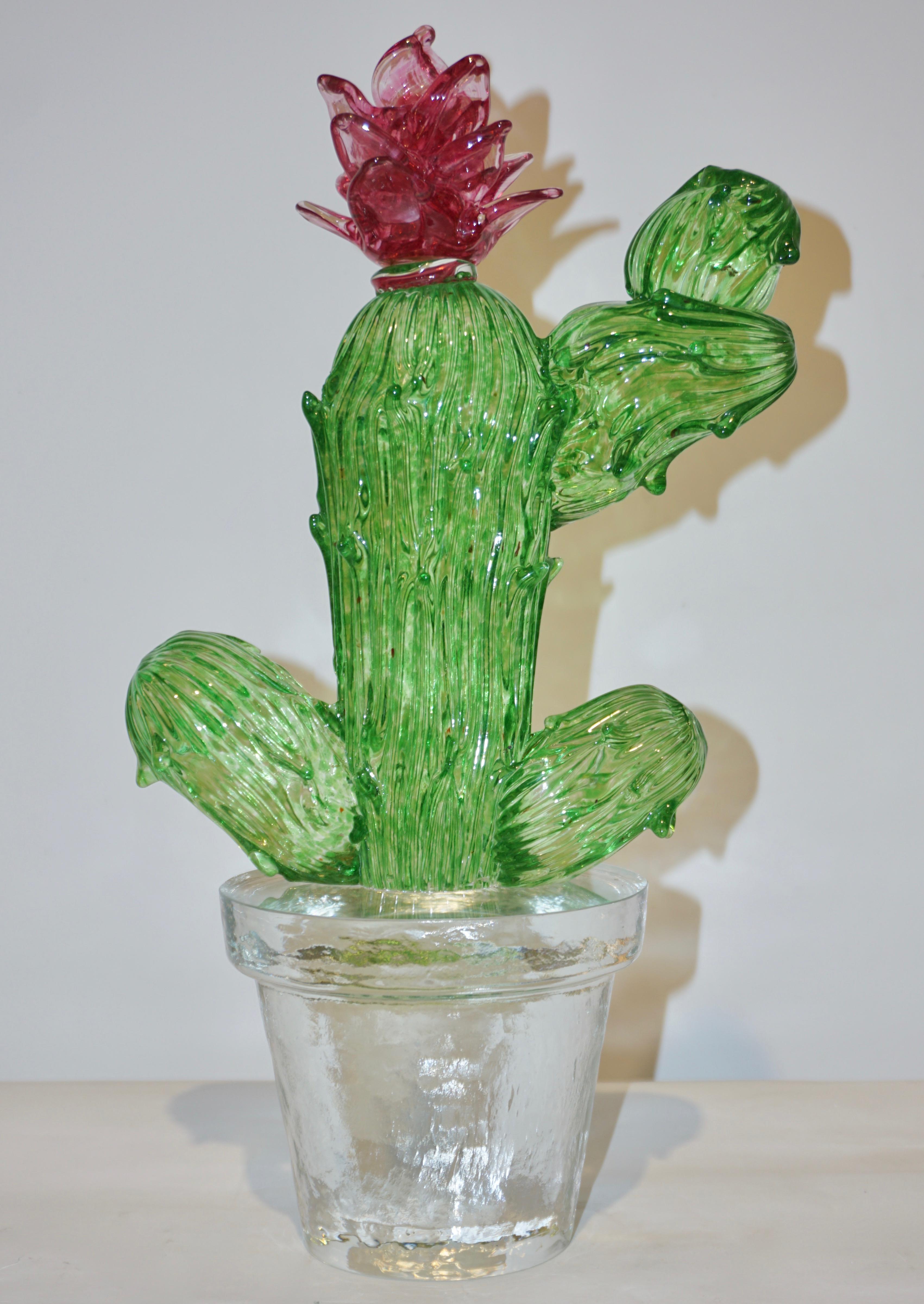 Organic Modern Formia Marta Marzotto Vintage Limited Edition Murano Glass Green Cactus Plant