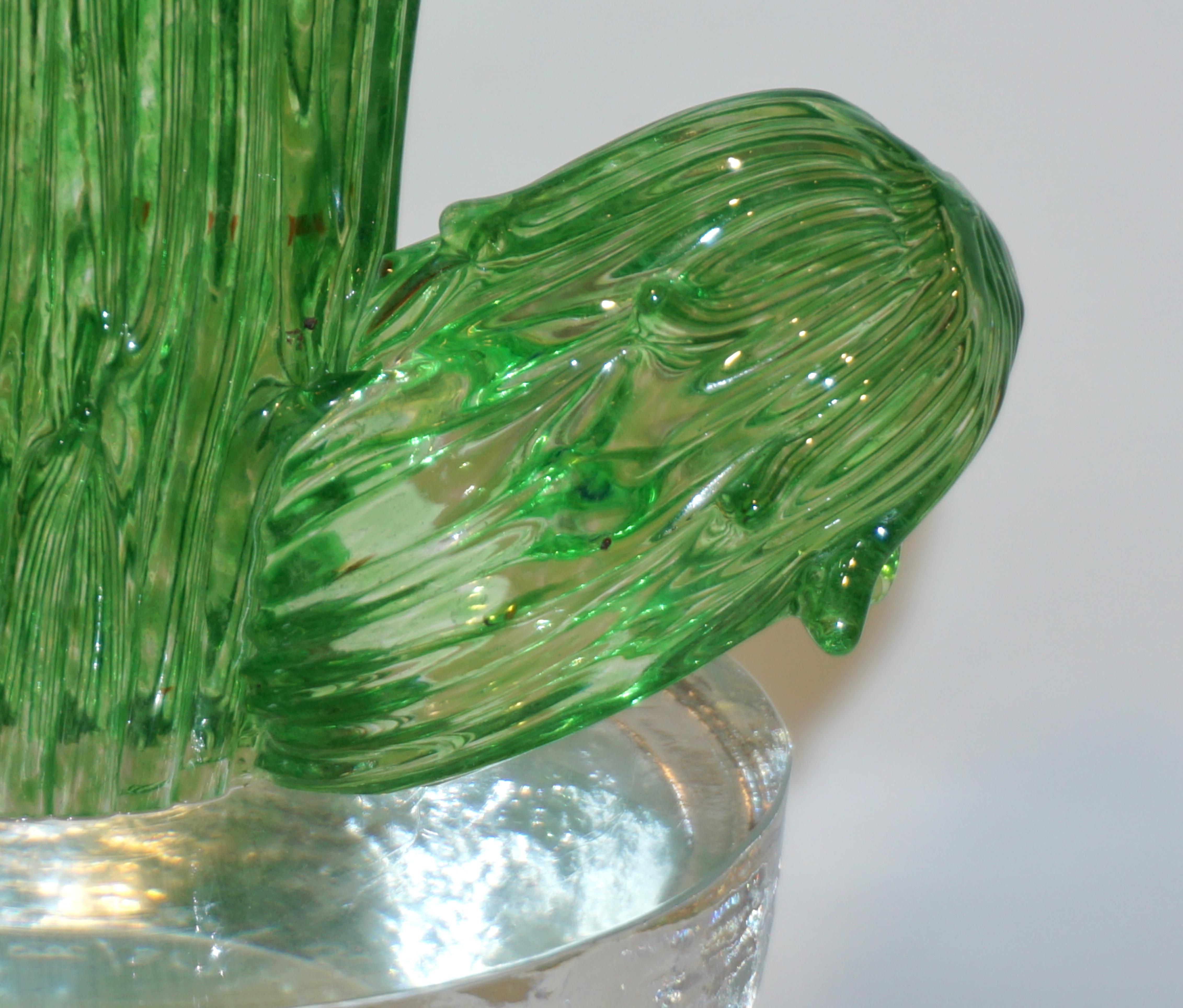 Hand-Crafted Formia Marta Marzotto Vintage Limited Edition Murano Glass Green Cactus Plant