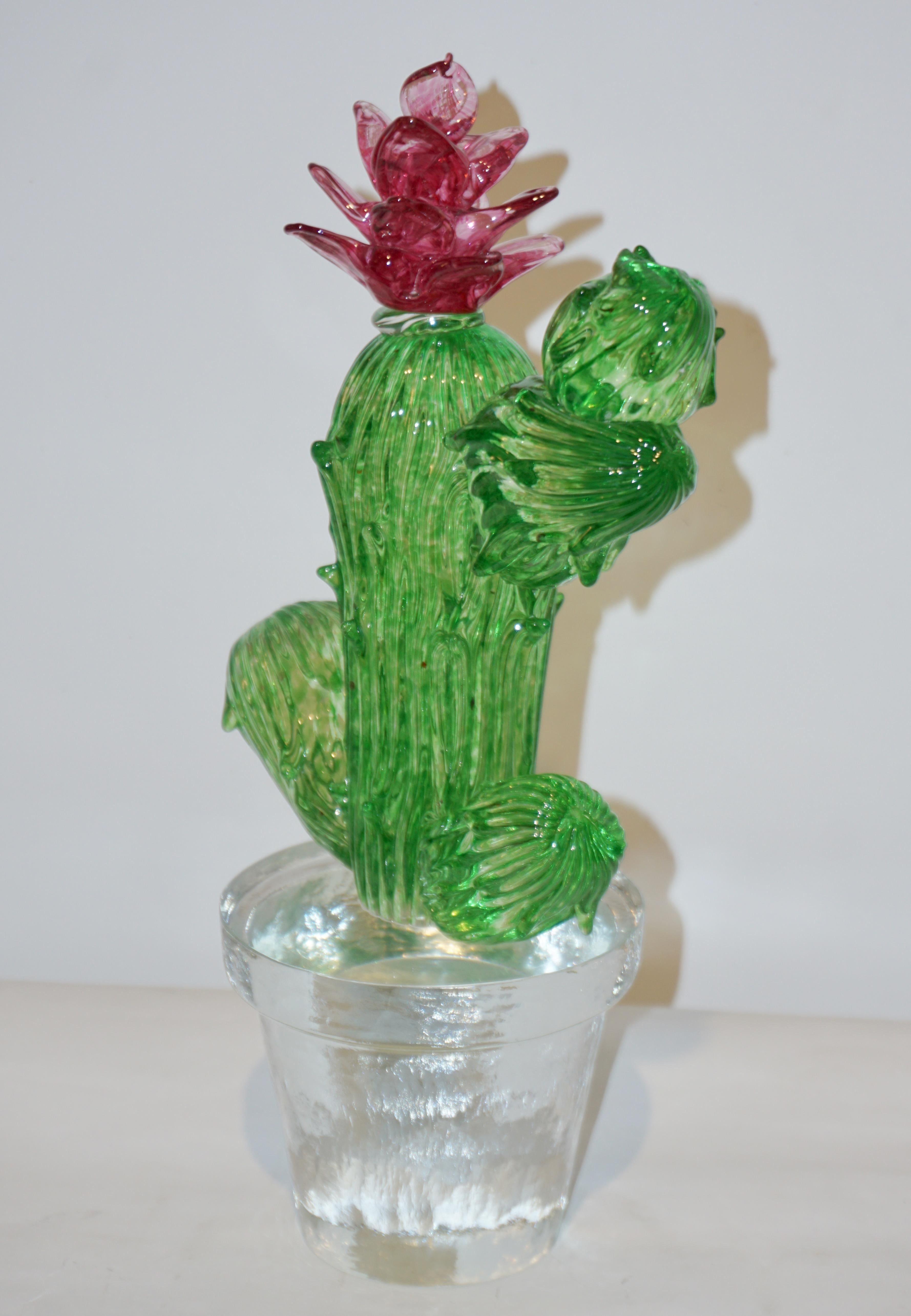 Formia Marta Marzotto Vintage Limited Edition Murano Glass Green Cactus Plant (Glaskunst)