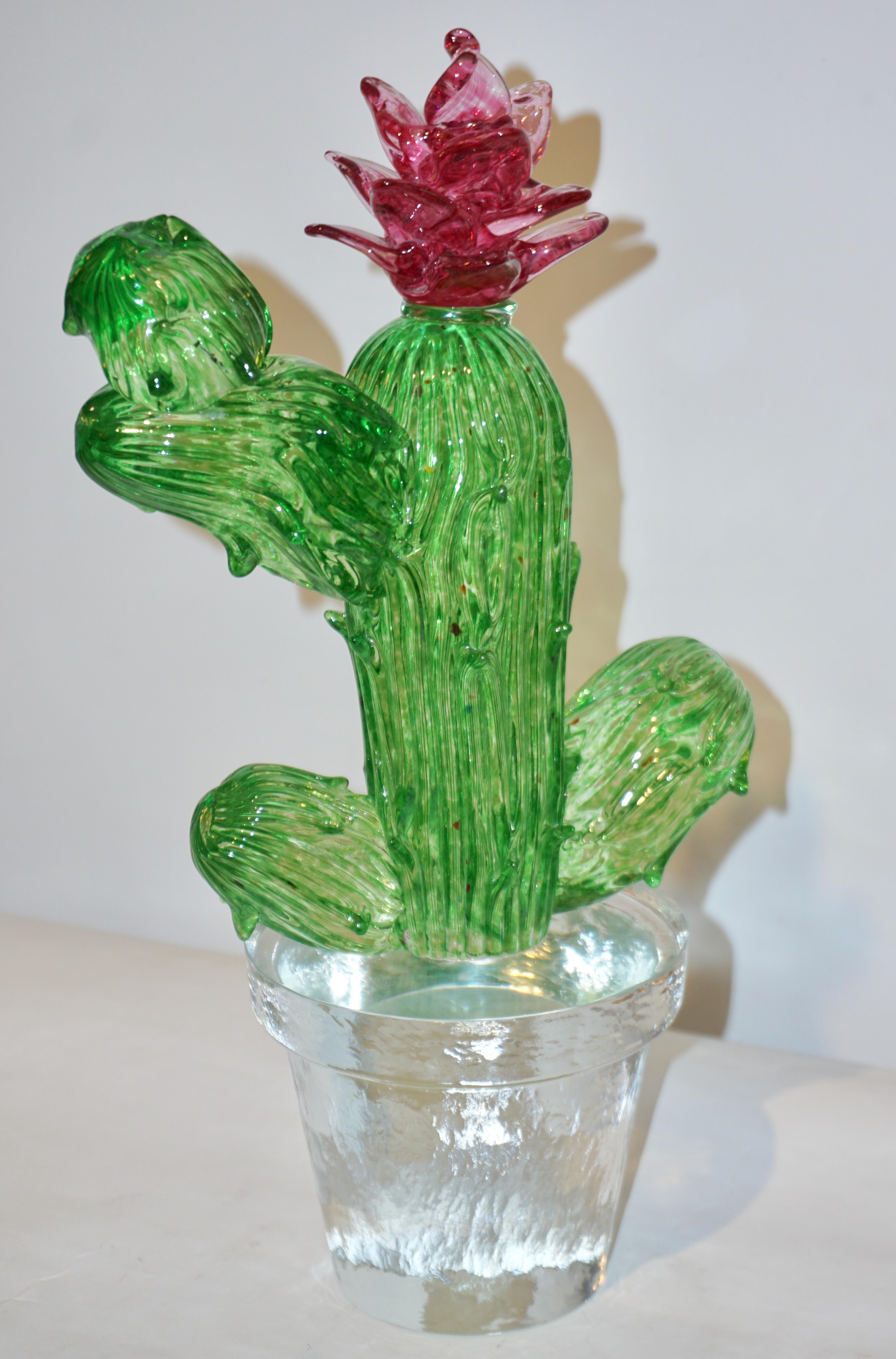 Art Glass Formia Marta Marzotto Vintage Limited Edition Murano Glass Green Cactus Plant