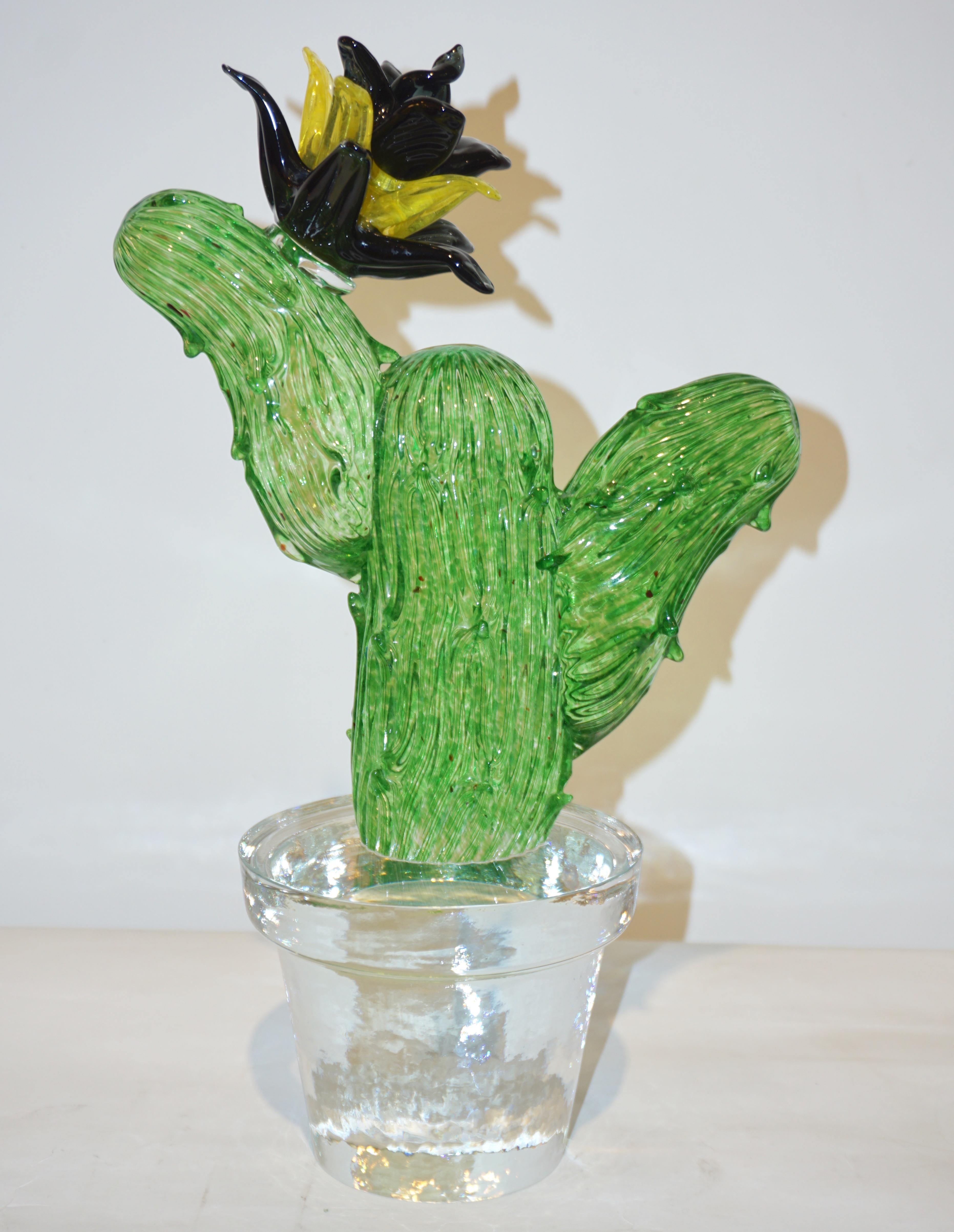 Formia Marta Marzotto Vintage Murano Glass Black Flower Cactus 5