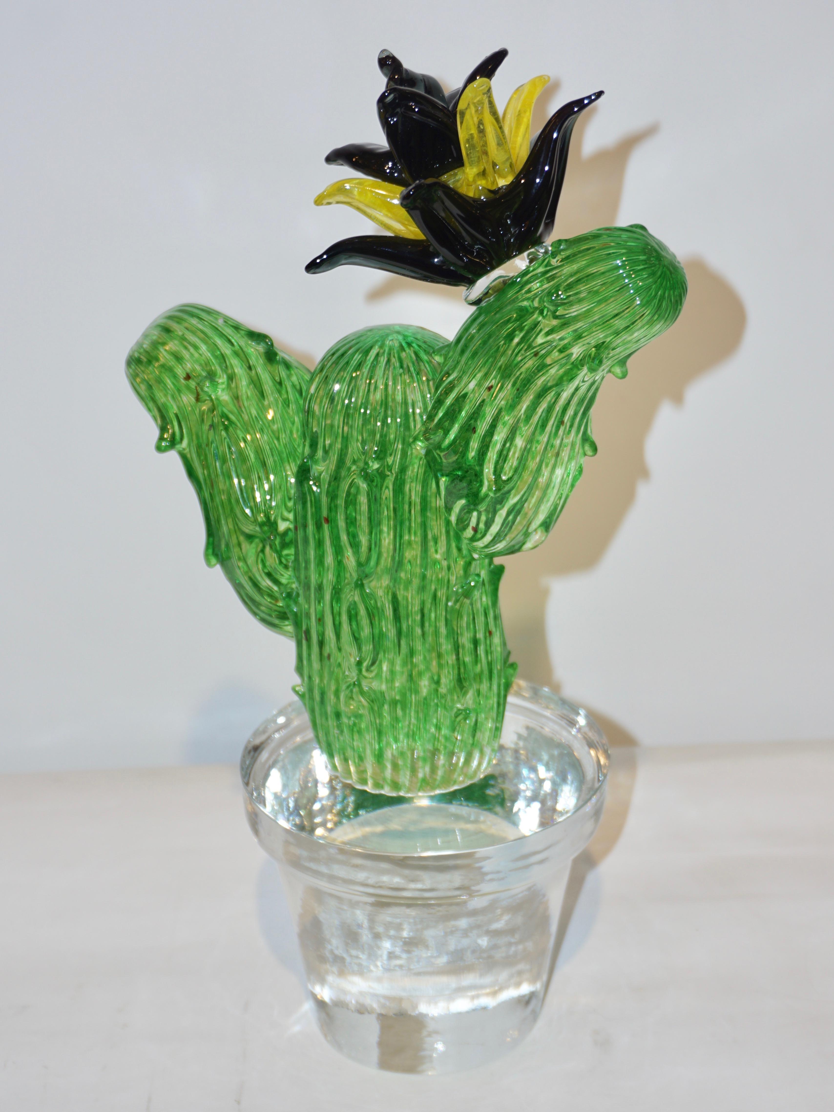 Formia Marta Marzotto Vintage Muranoglas Schwarze Blume Kaktus 6