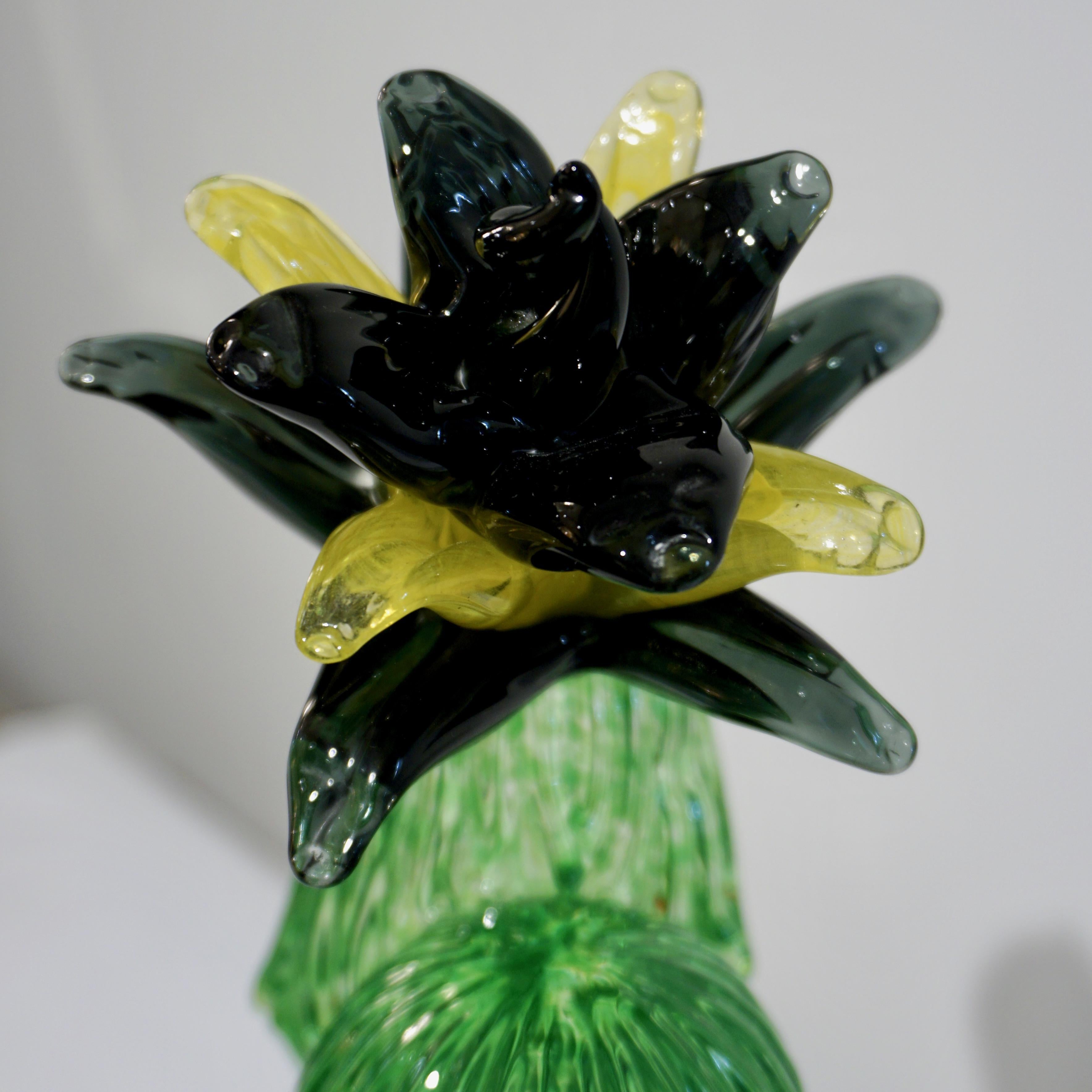 Formia Marta Marzotto Vintage Murano Glass Black Flower Cactus In Excellent Condition In New York, NY
