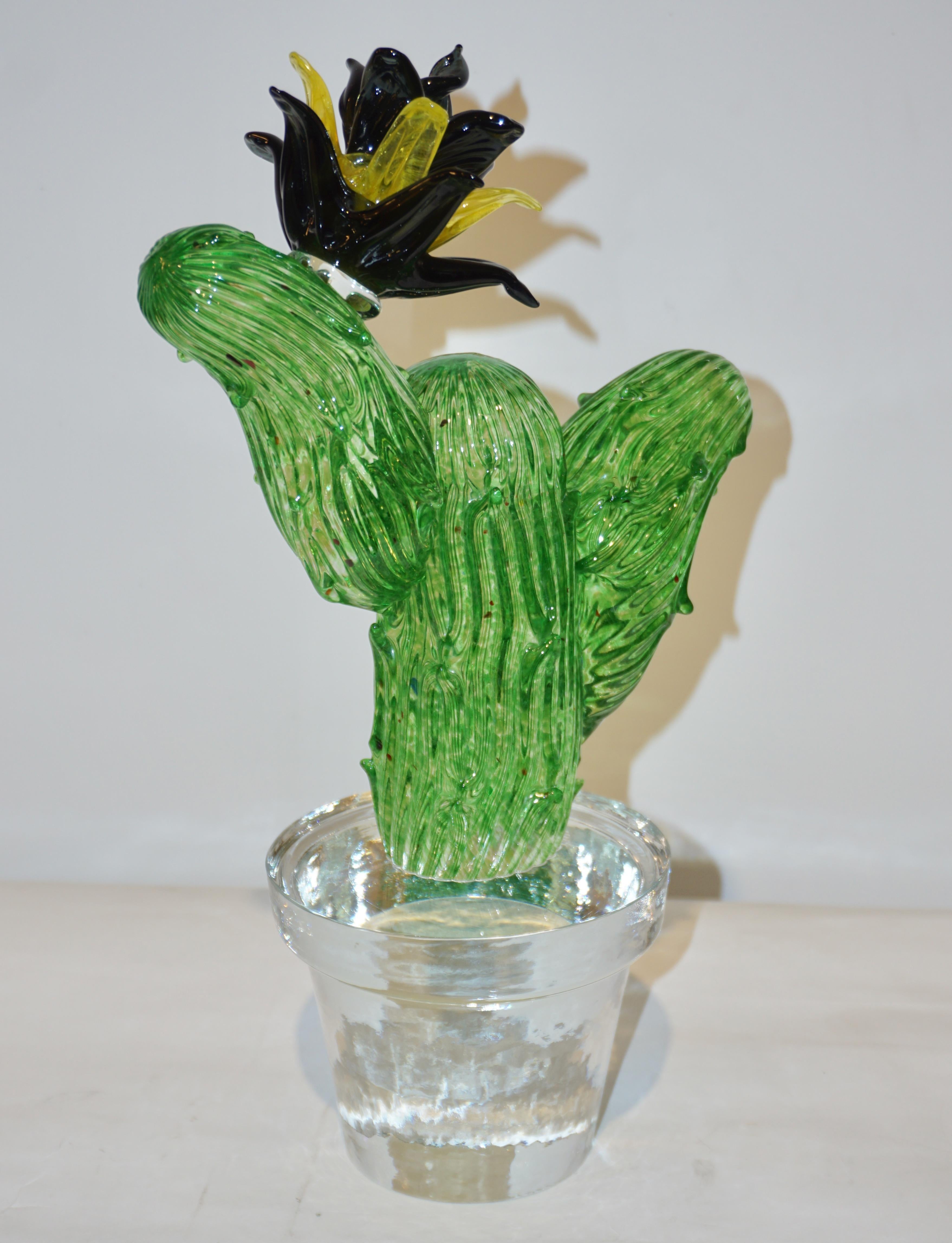 Late 20th Century Formia Marta Marzotto Vintage Murano Glass Black Flower Cactus