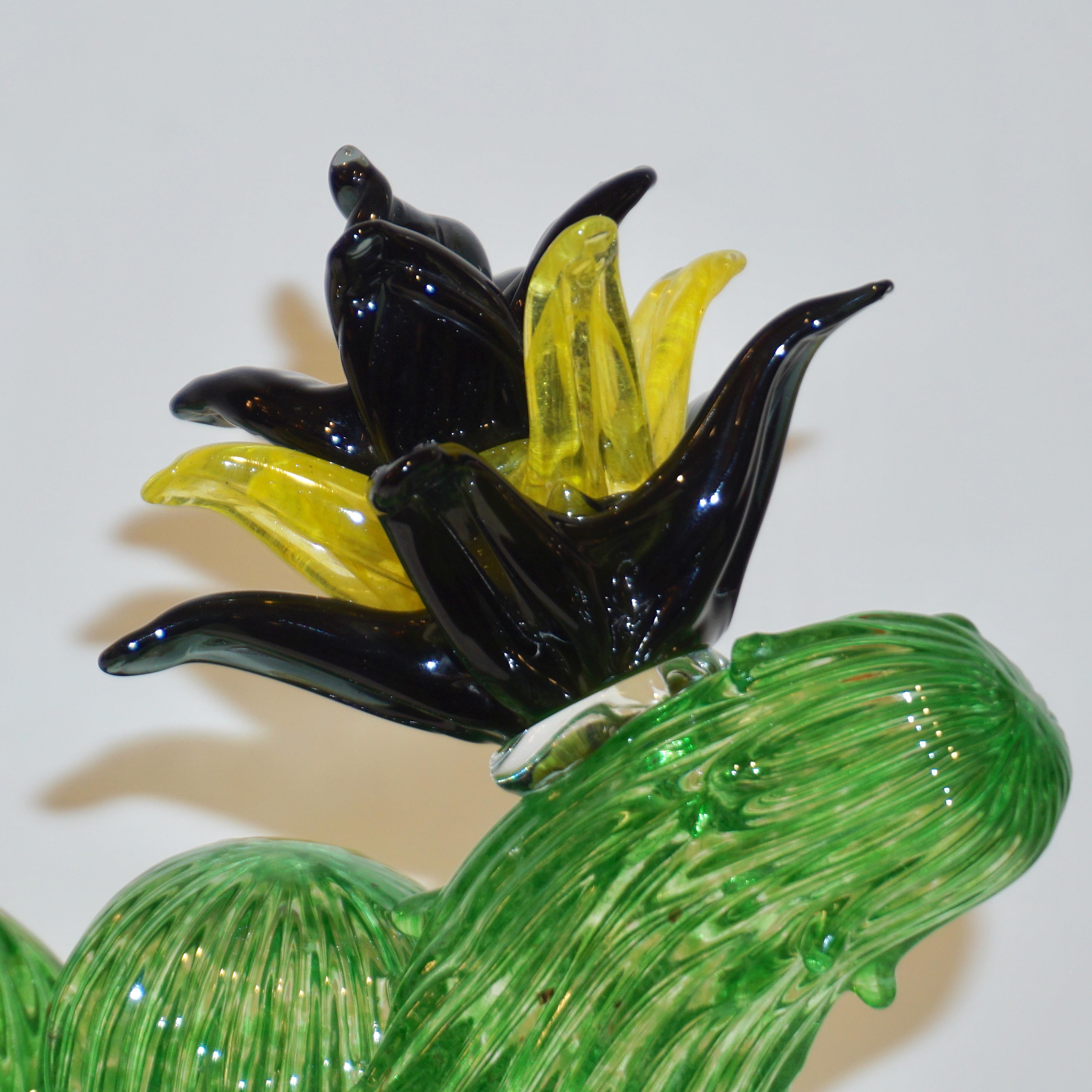Art Glass Formia Marta Marzotto Vintage Murano Glass Black Flower Cactus