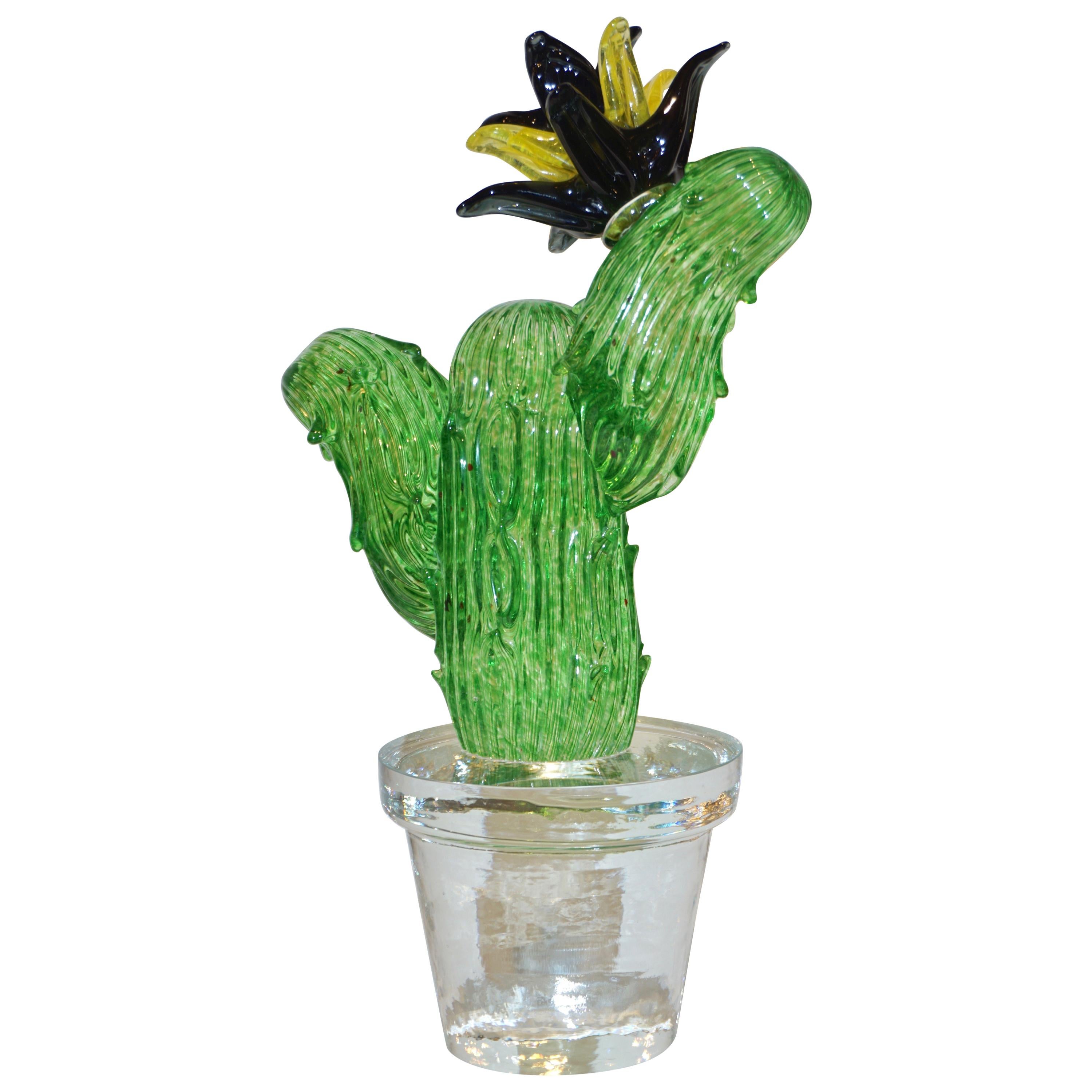 Formia Marta Marzotto Vintage Murano Glass Black Flower Cactus