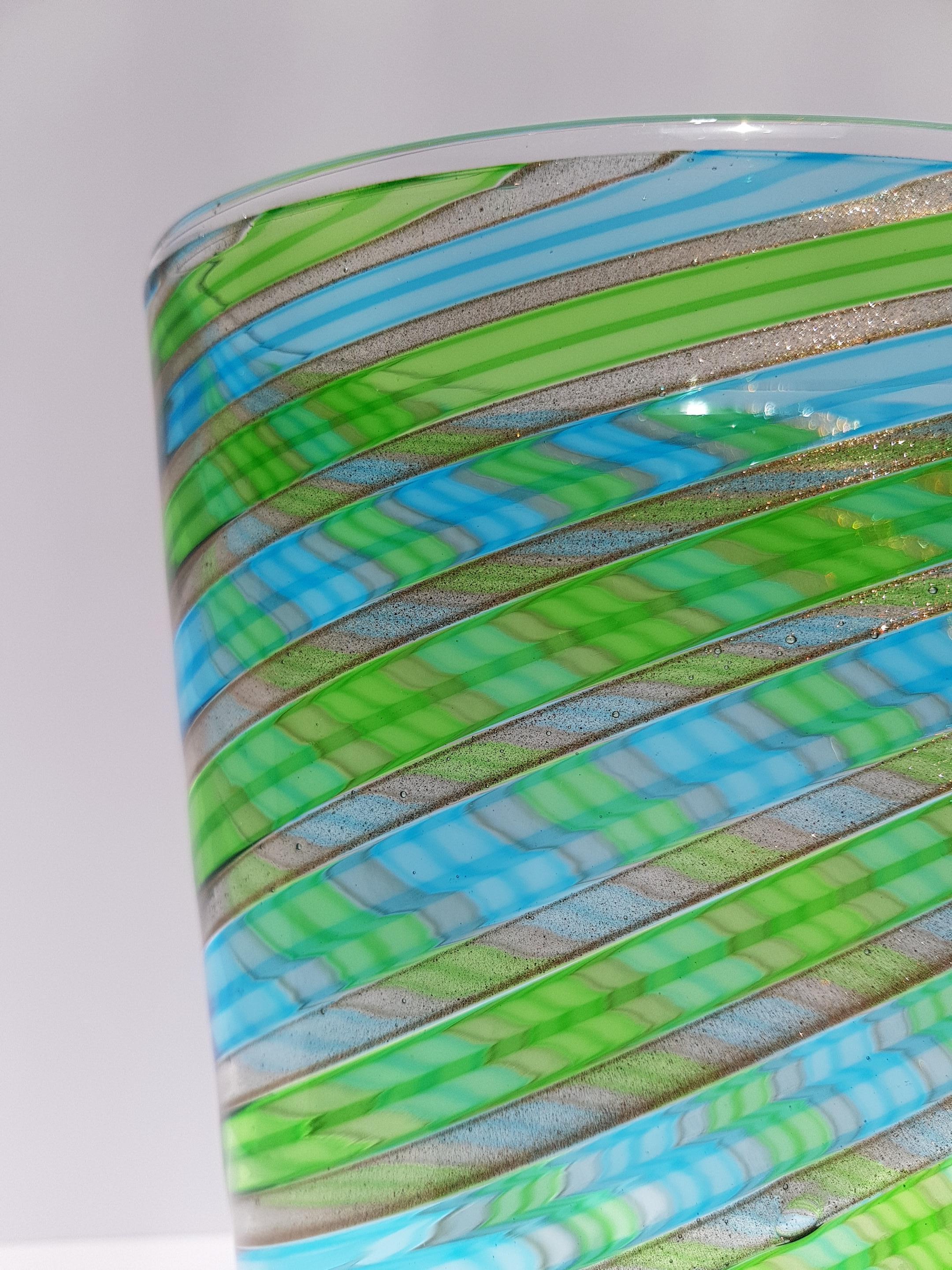 Formia Murano Jarrón de vidrio artístico Vaso de vidrio italiano veneciano Aventurina azul verde en venta 2