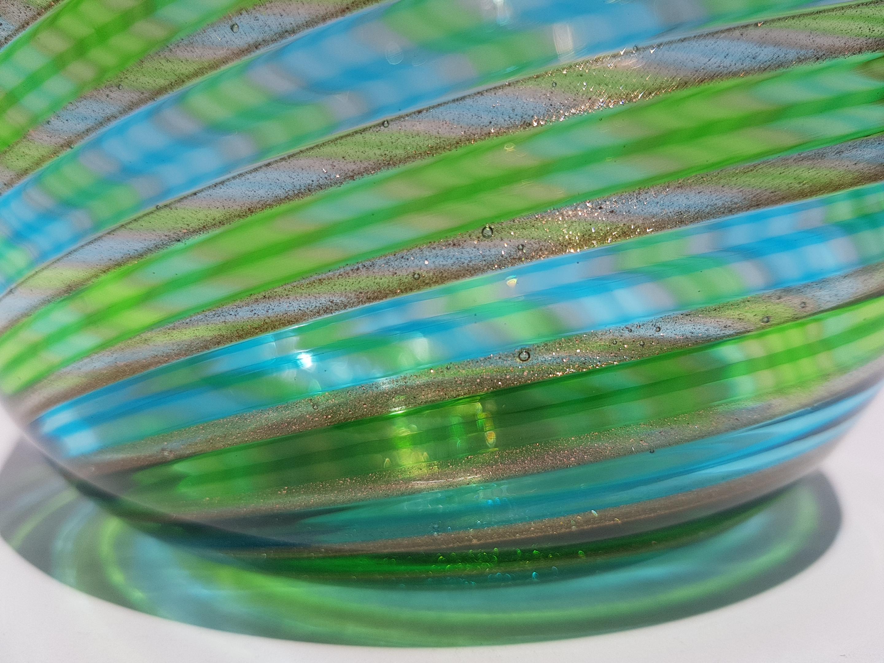 Formia Murano Jarrón de vidrio artístico Vaso de vidrio italiano veneciano Aventurina azul verde en venta 3