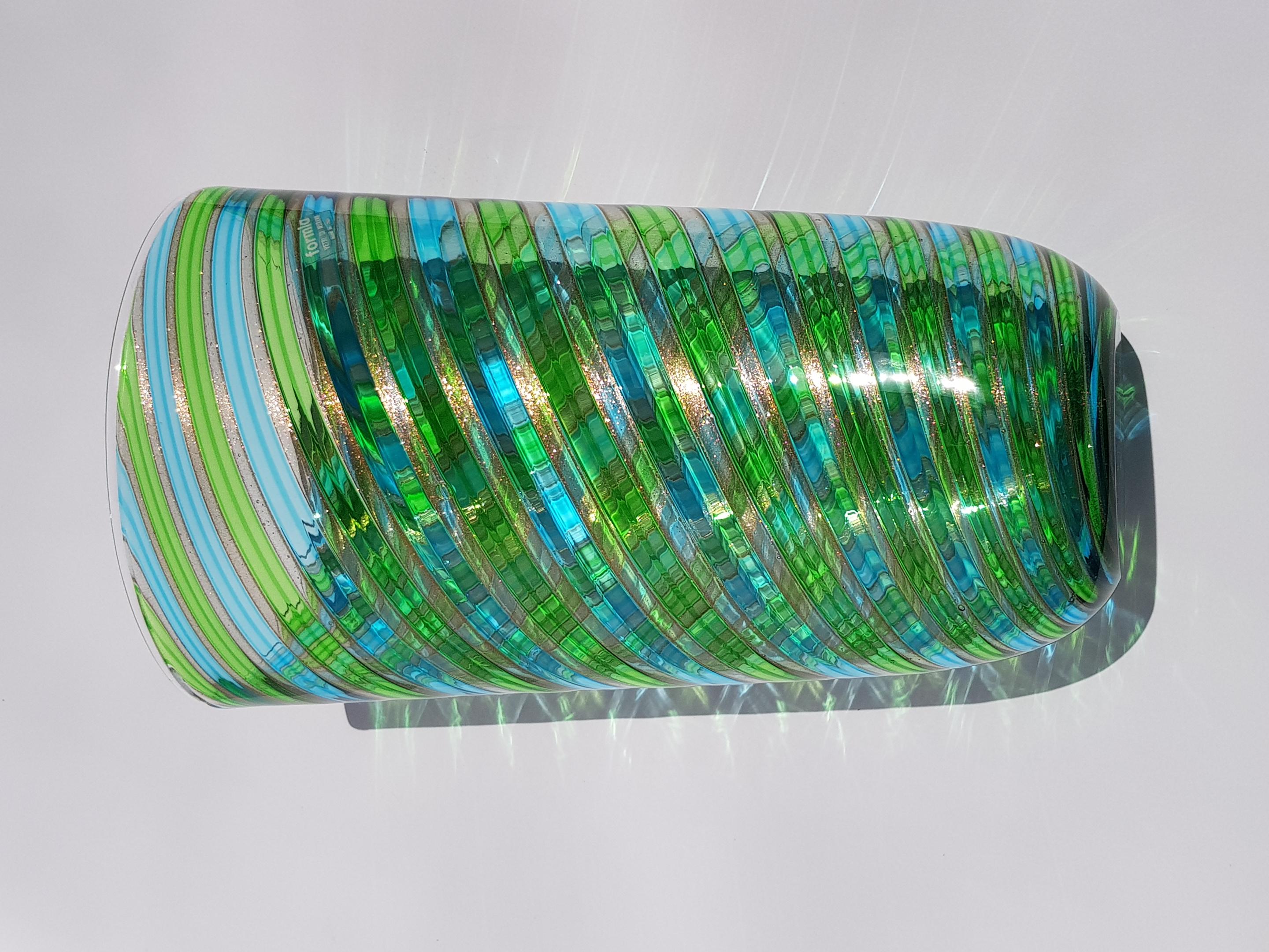 Formia Murano Jarrón de vidrio artístico Vaso de vidrio italiano veneciano Aventurina azul verde en venta 5