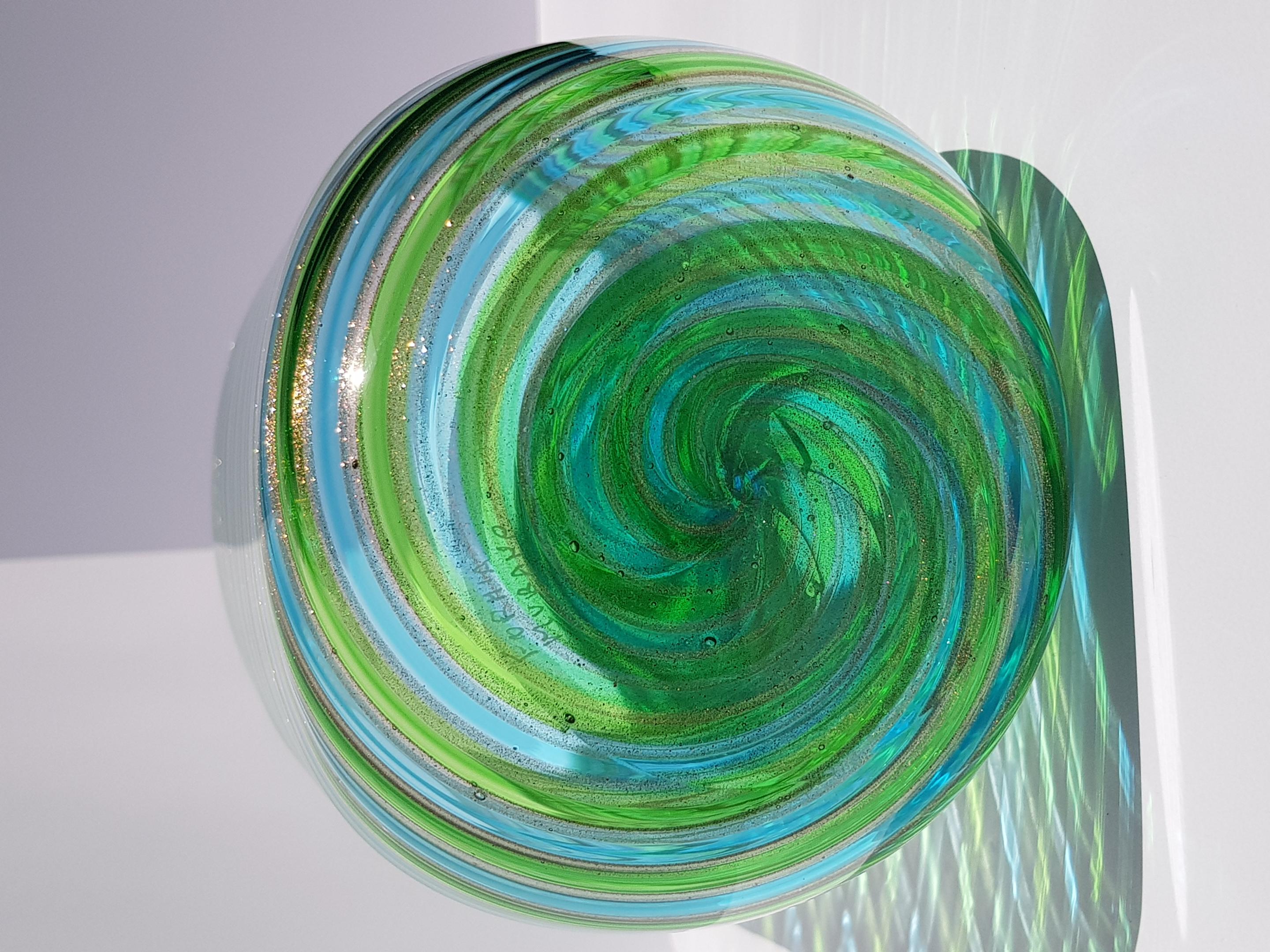 Formia Murano Jarrón de vidrio artístico Vaso de vidrio italiano veneciano Aventurina azul verde en venta 10