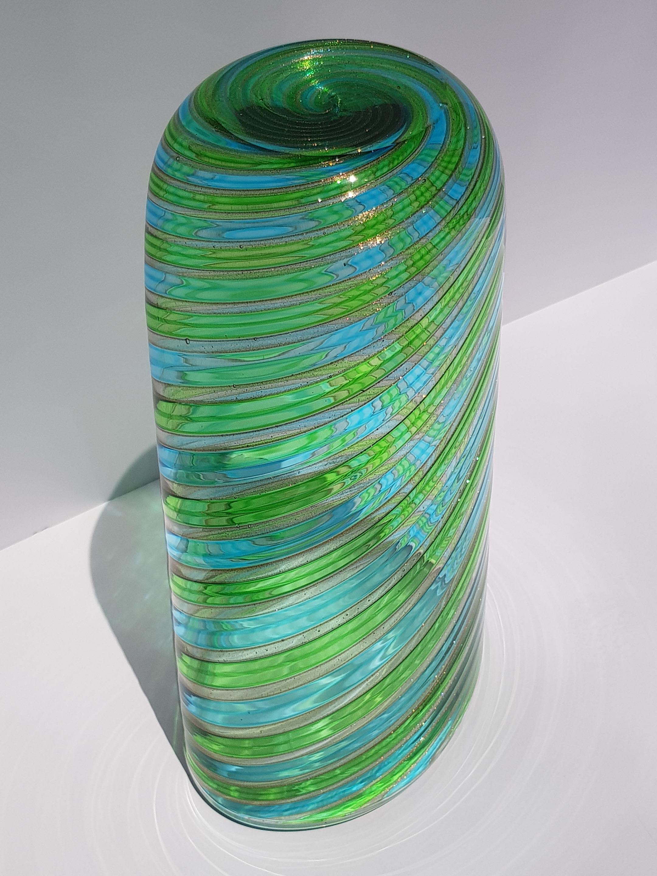 Formia Murano Jarrón de vidrio artístico Vaso de vidrio italiano veneciano Aventurina azul verde en venta 11