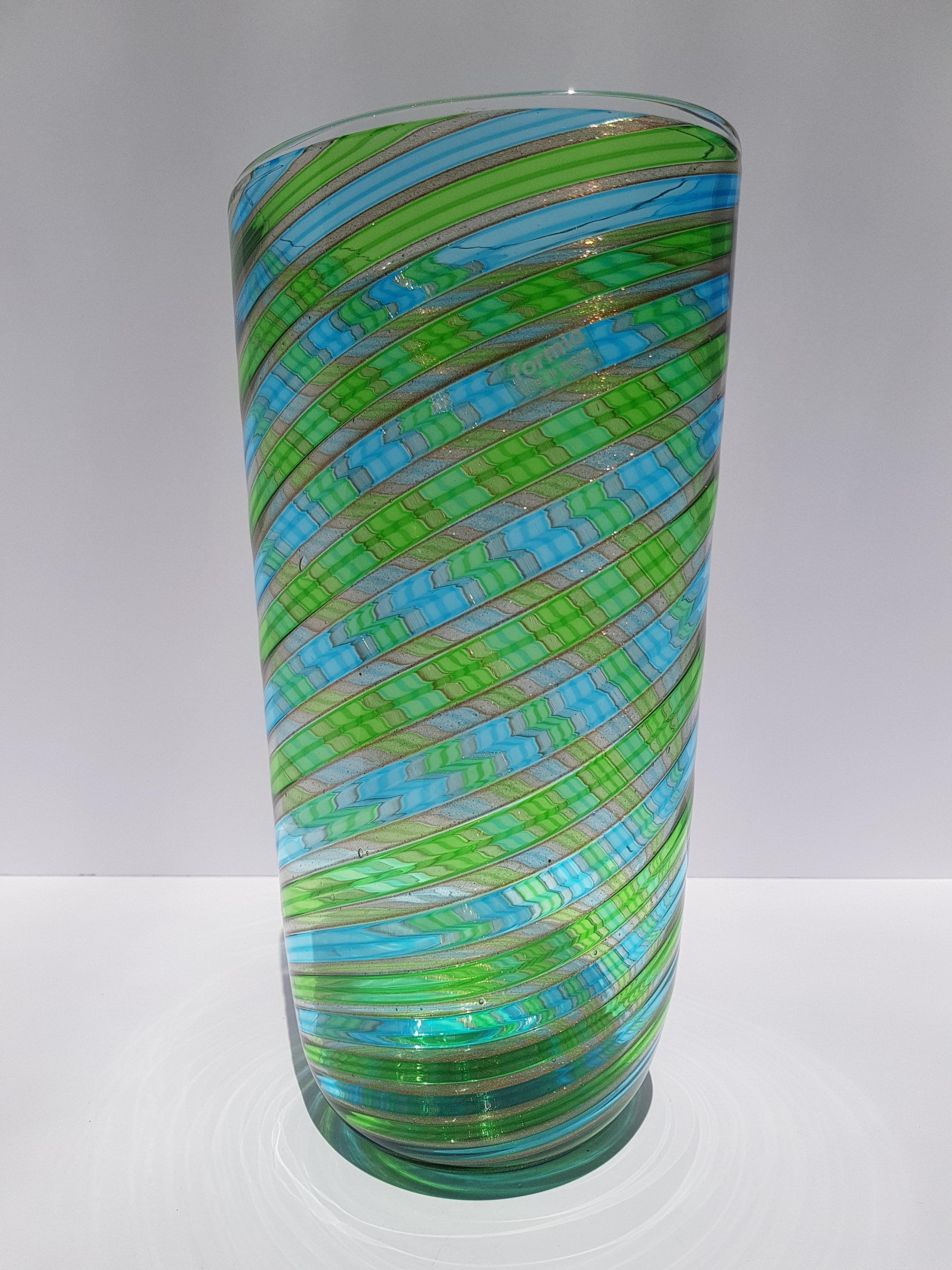 Formia Murano Jarrón de vidrio artístico Vaso de vidrio italiano veneciano Aventurina azul verde Italiano en venta