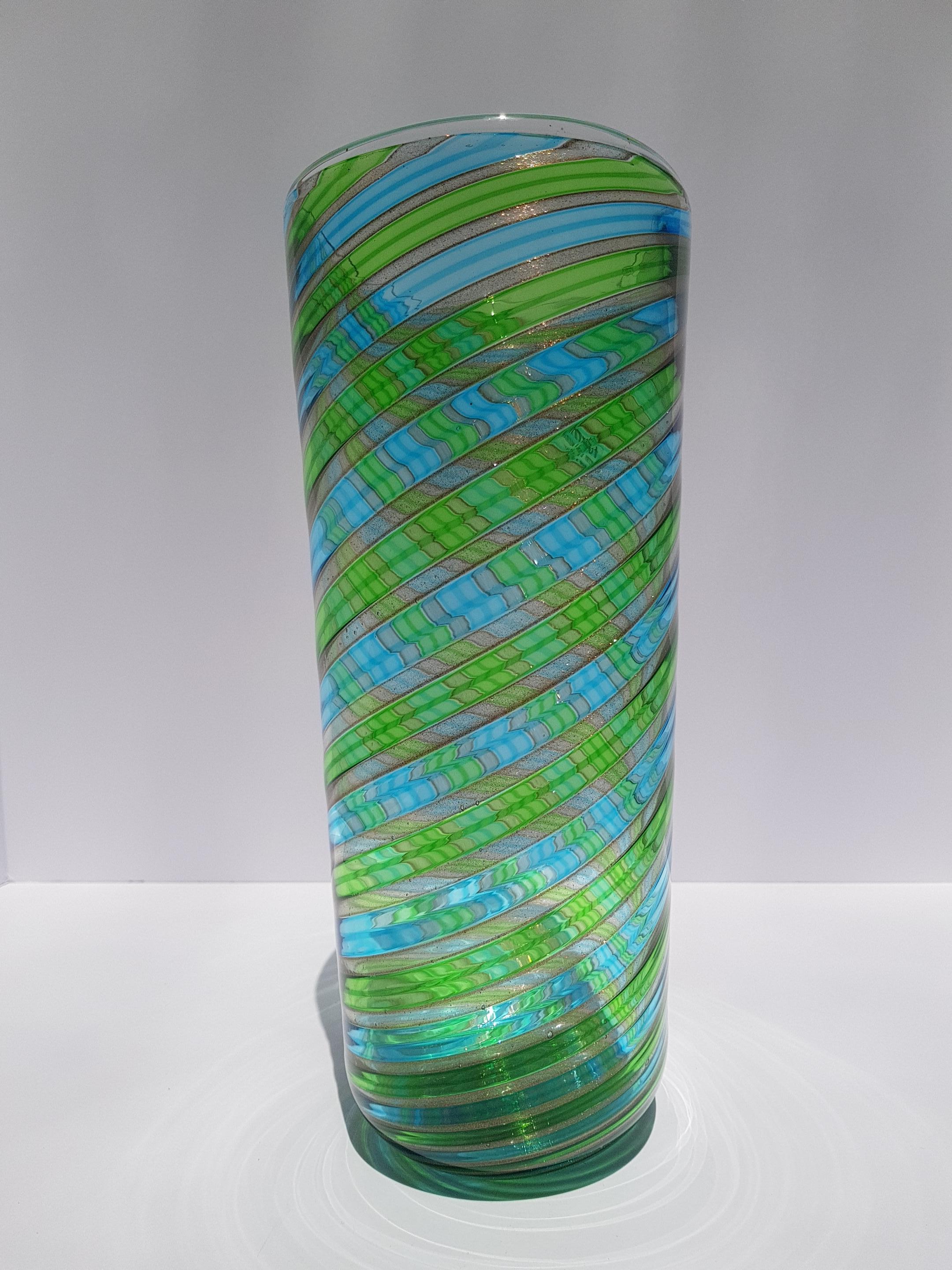 Formia Murano Jarrón de vidrio artístico Vaso de vidrio italiano veneciano Aventurina azul verde Vidrio en venta