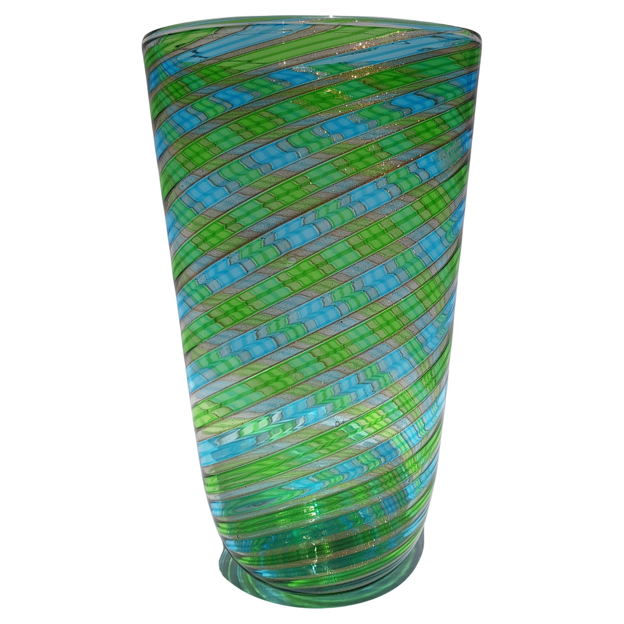 Formia Murano Art Glass Vase Vessel Venetian Italian Glass Green Blue Aventurine