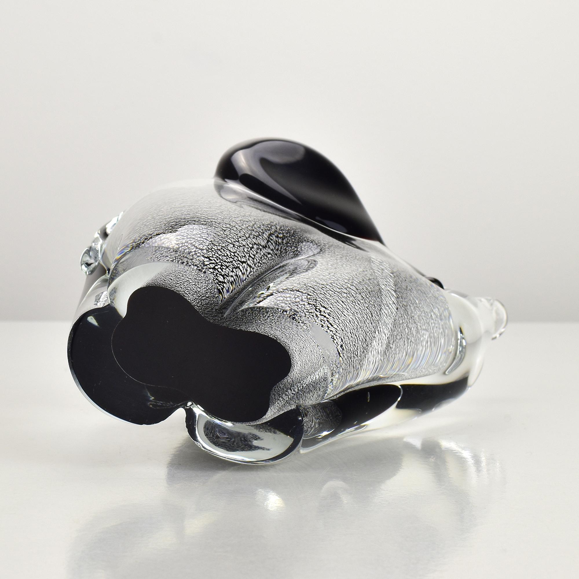 Formia Murano Glass Elephant Sculpture, Black & Clear Art Glass Silver Foil (Sculpture d'éléphant en verre de Murano, noir et transparent) Bon état - En vente à Bad Säckingen, DE