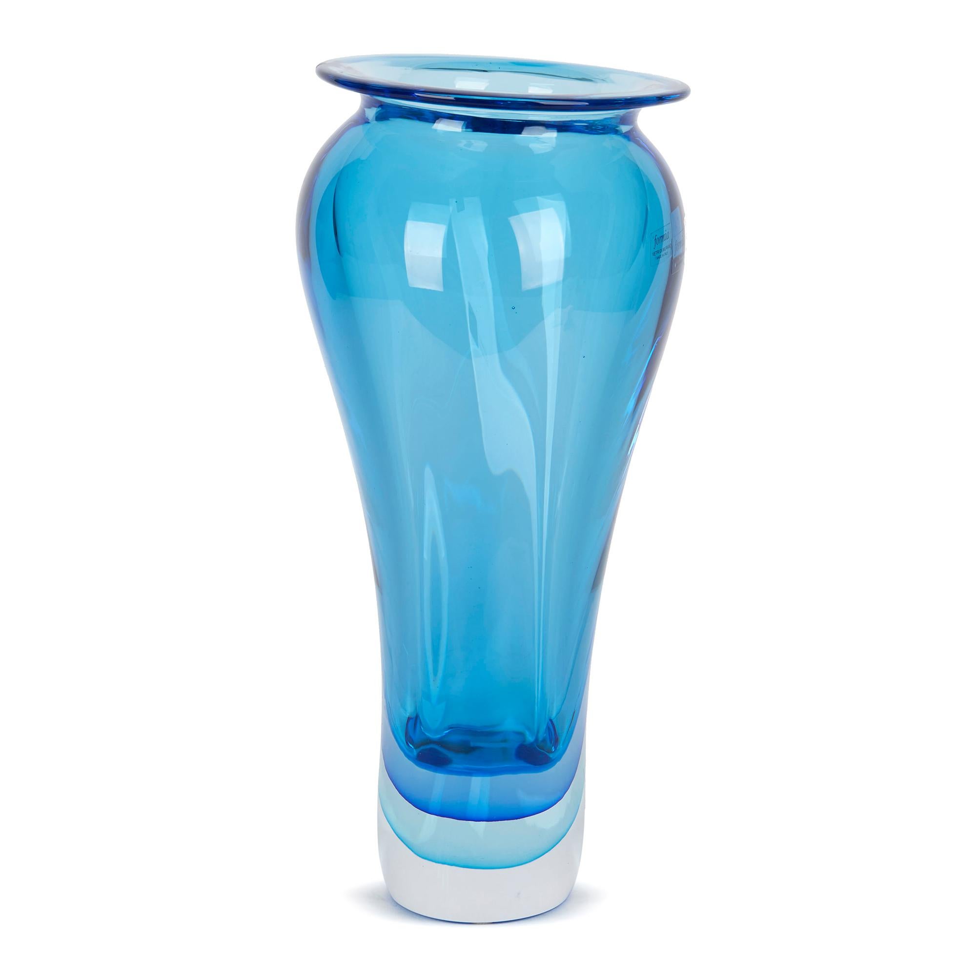 Italian Formia Murano Large Sommerso Blue Art Glass Vase