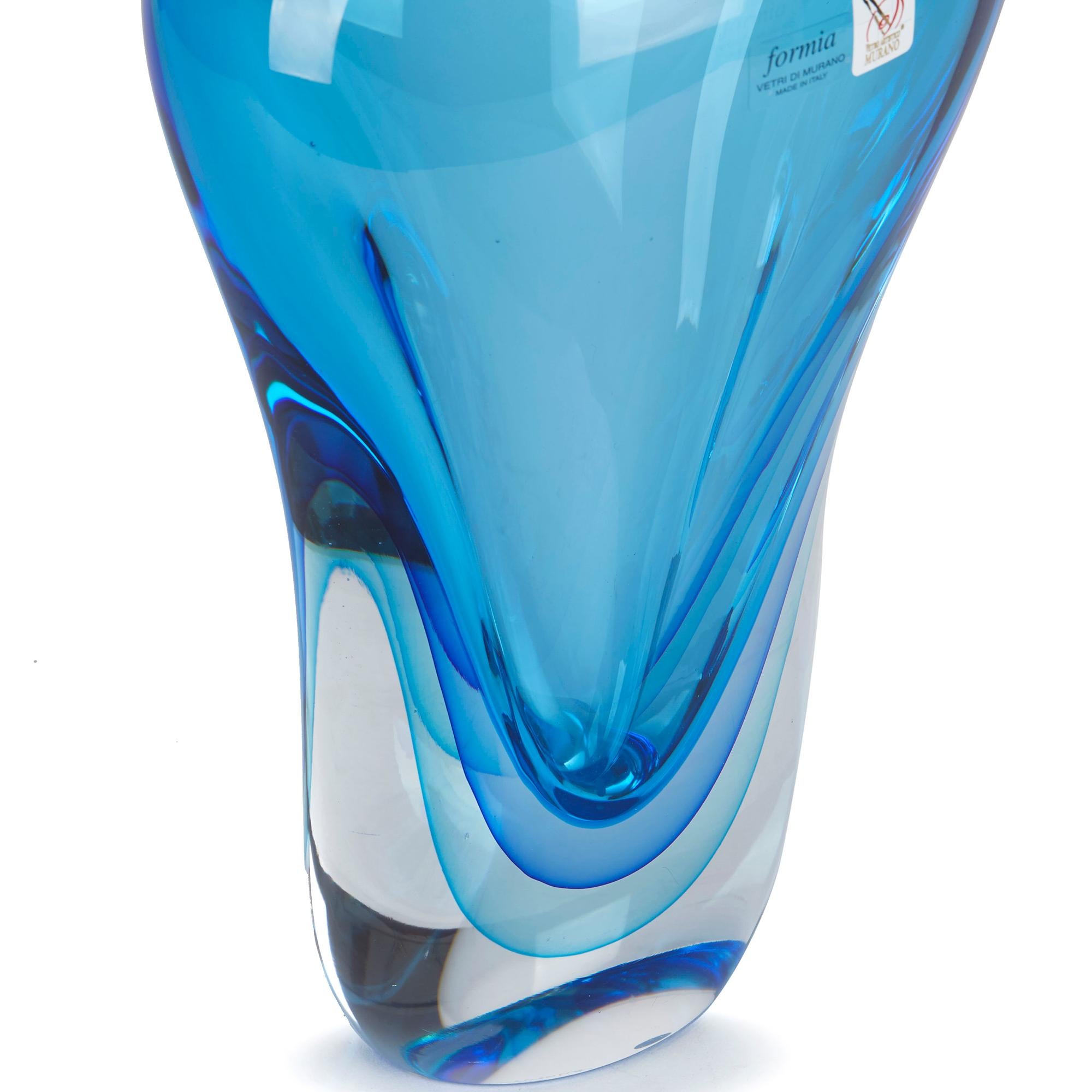 Formia Murano Large Sommerso Blue Art Glass Vase 2