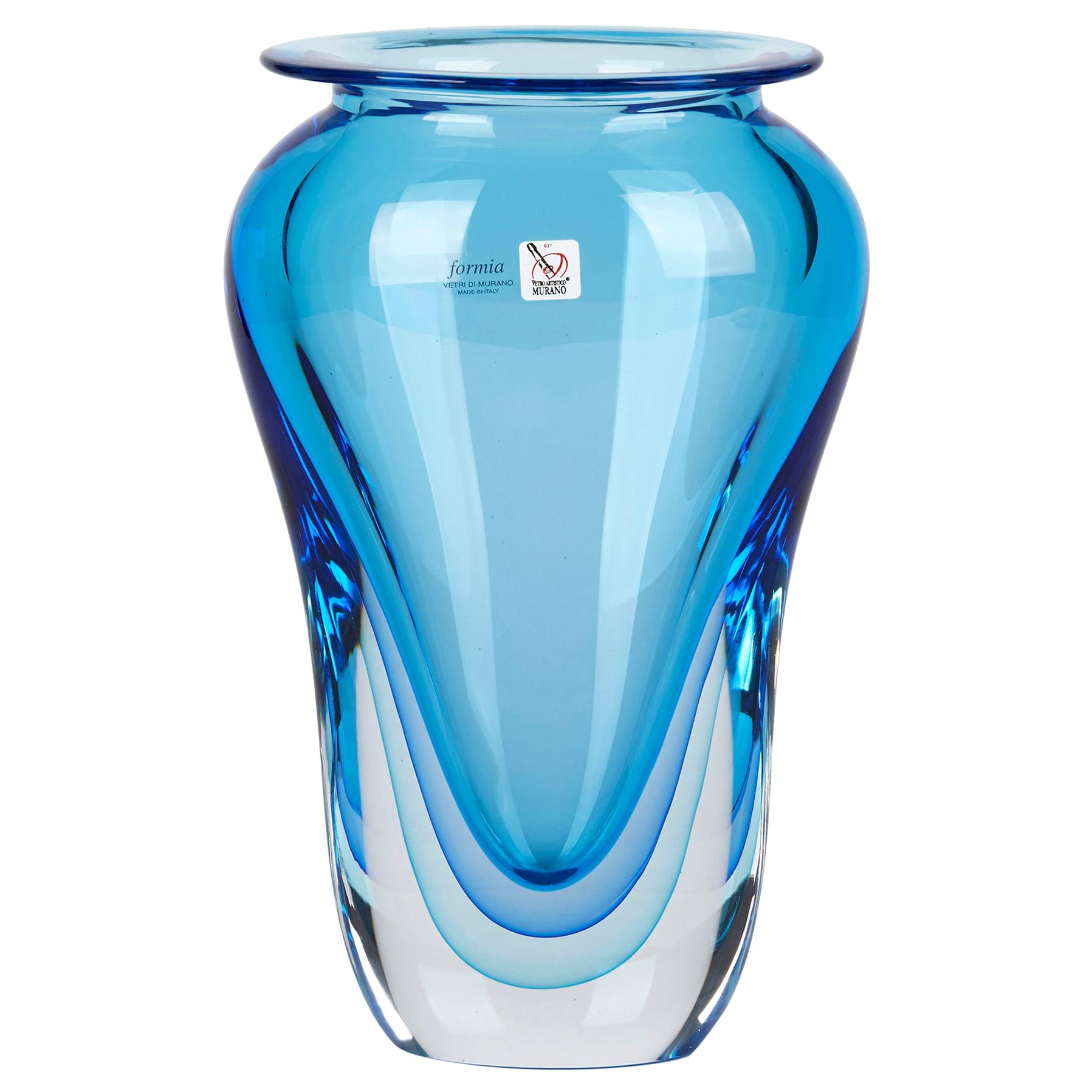 Formia Murano Large Sommerso Blue Art Glass Vase