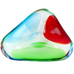 Formia Murano Signed Red Green Blue Divided Italian Art Glass Decorative Bowl