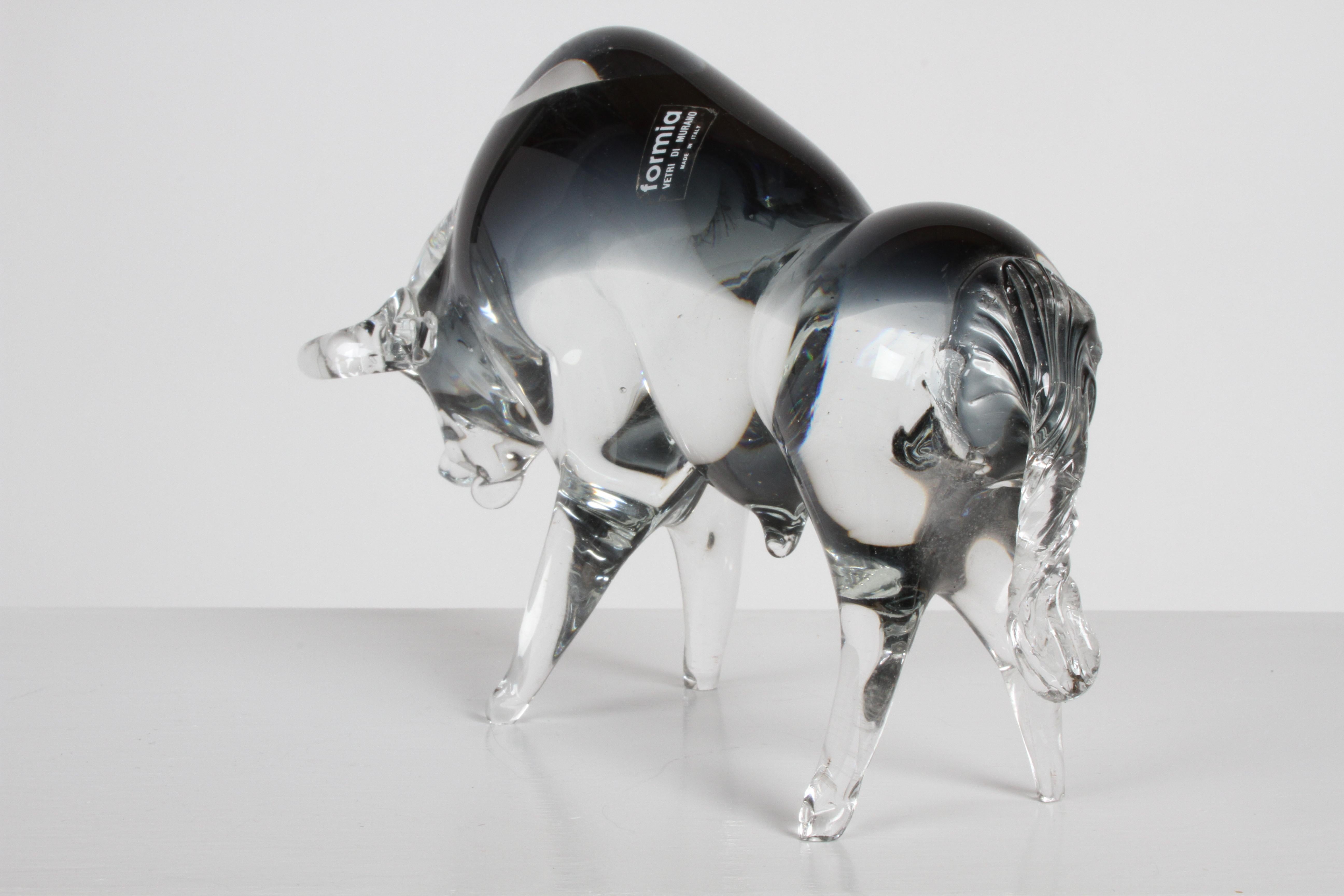 Formia Vetri Di Murano Italy, Large Clear & Smoke Grey Glass Charging Bull 3