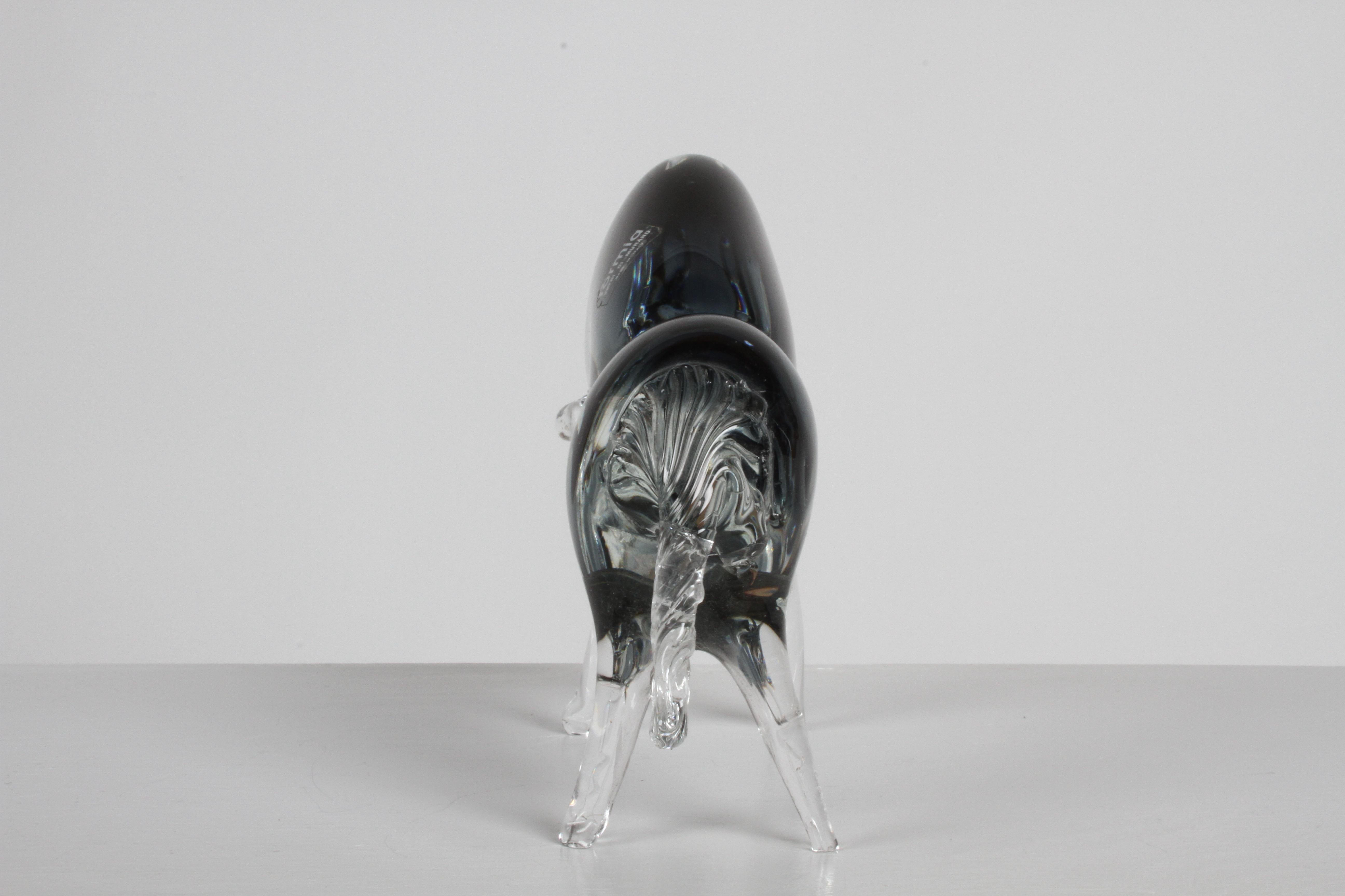 Mid-Century Modern Formia Vetri Di Murano Italy, Large Clear & Smoke Grey Glass Charging Bull