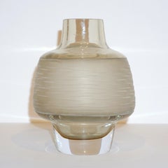 Formia Vintage Italian Amber Champagne Battuto Frosted Murano Art Glass Vase