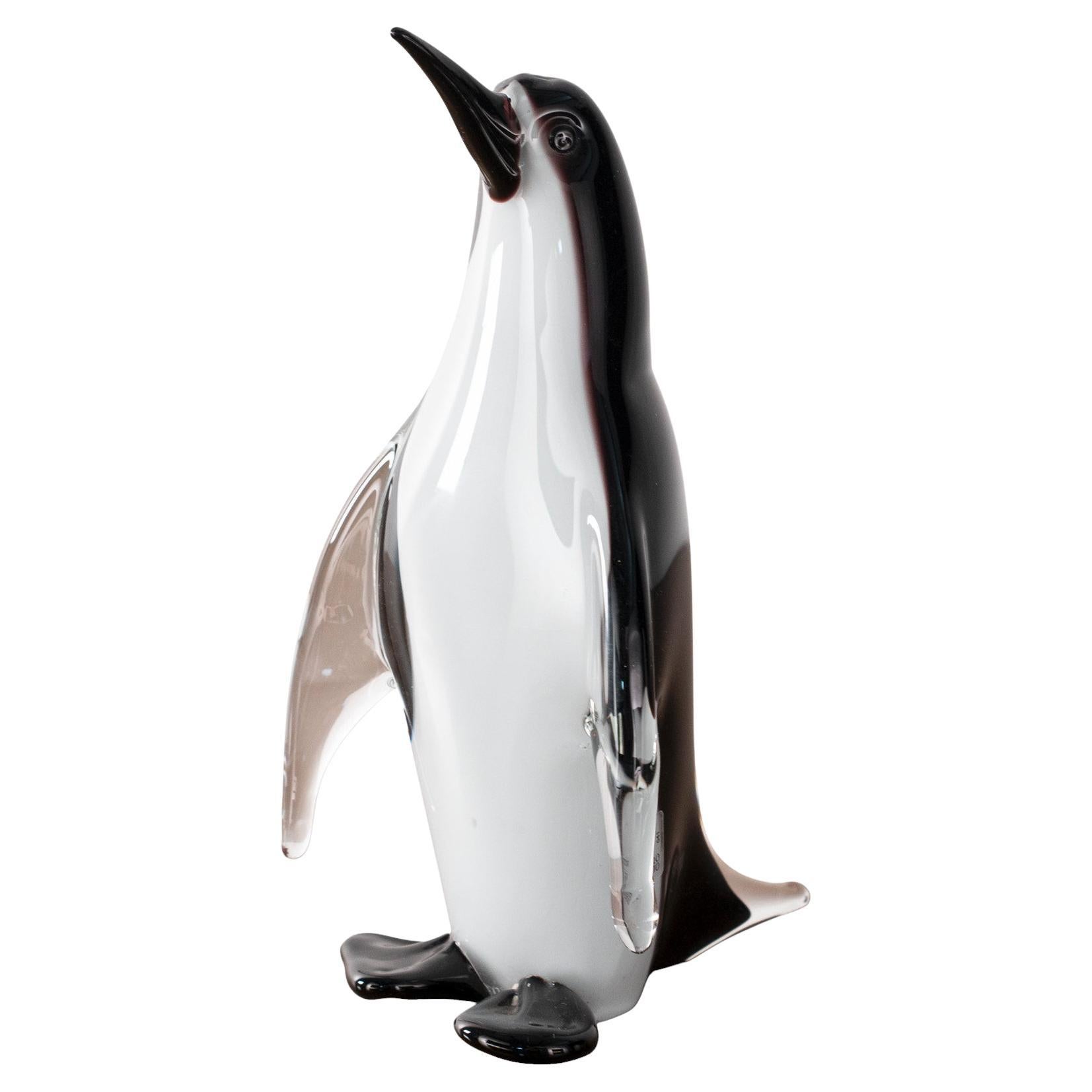 Formia Vintage Murano Glass Penguin Sculpture, blanc et détails noirs - Italie