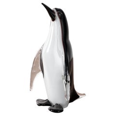 Escultura Pingüino Formia Vintage de cristal de Murano, detalles en blanco y negro - Italia