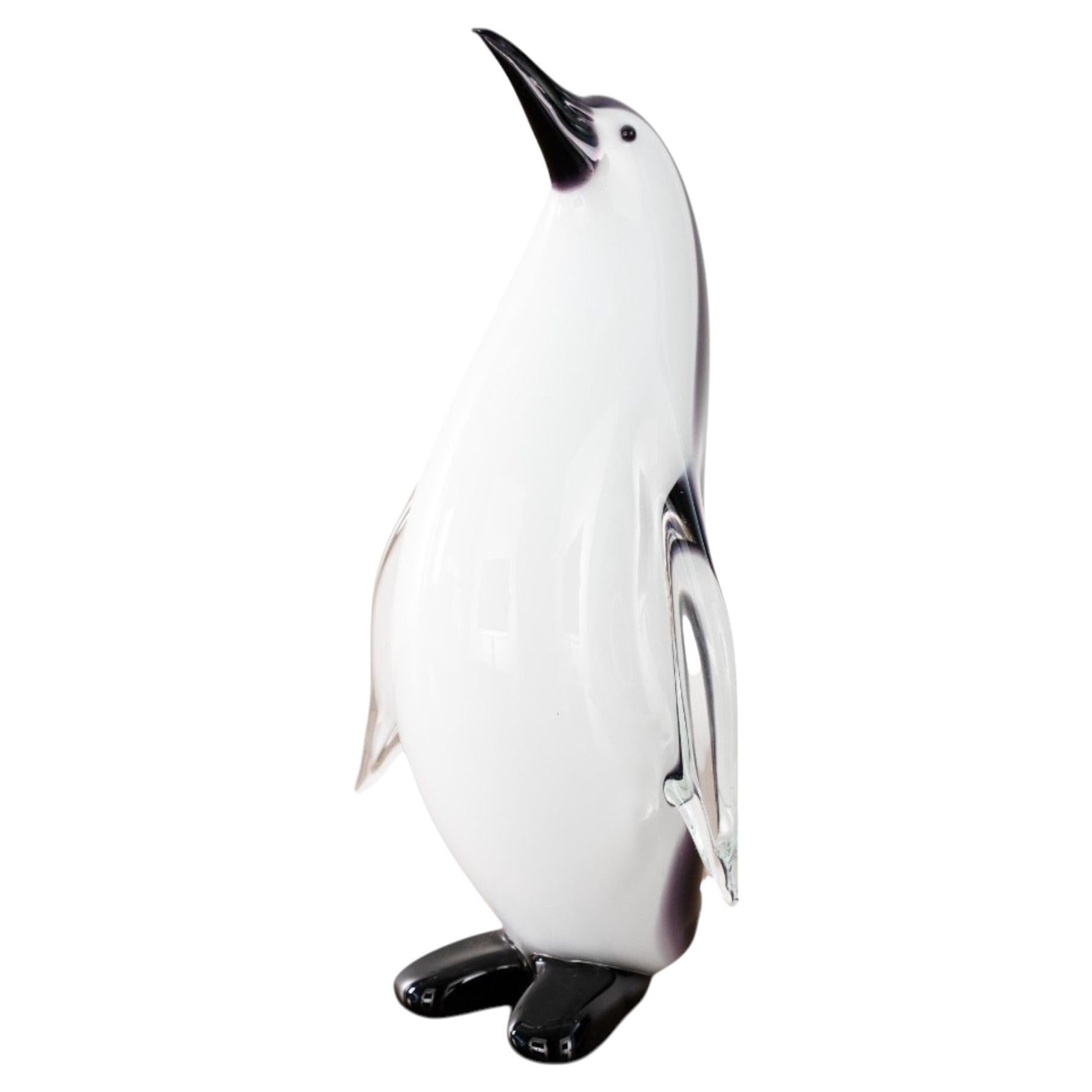 Formia Vintage Murano Glass Penguin Sculpture, blanc et détails noirs - Italie