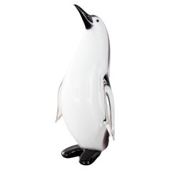 Escultura Pingüino Formia Vintage de cristal de Murano, detalles en blanco y negro - Italia