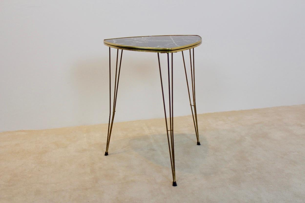 Formica And Brass Tripod Side Table With Marble Print 1950s