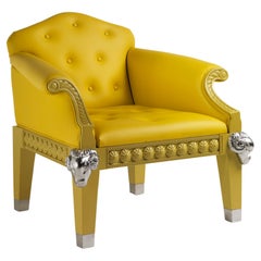 Formidable Beast Uhpholstered Yellow Armchair with Chrome Rams and Seat Buttons