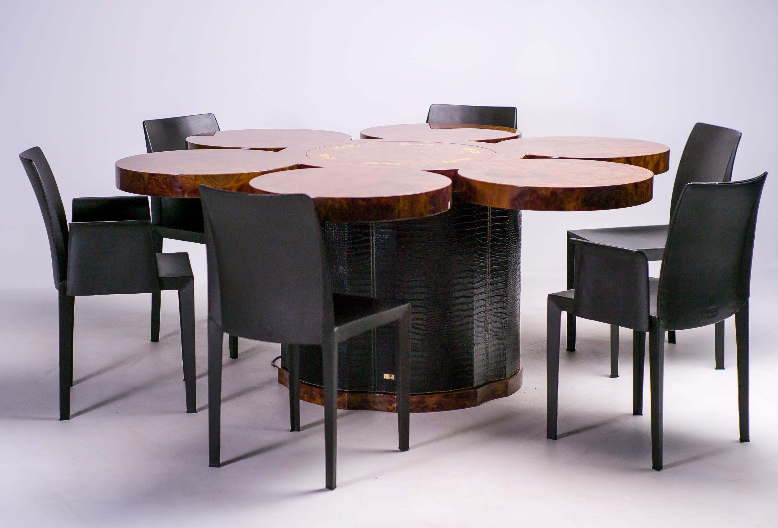 Post-Modern Formitalia Burl Walnut and Leather Dry Bar Table