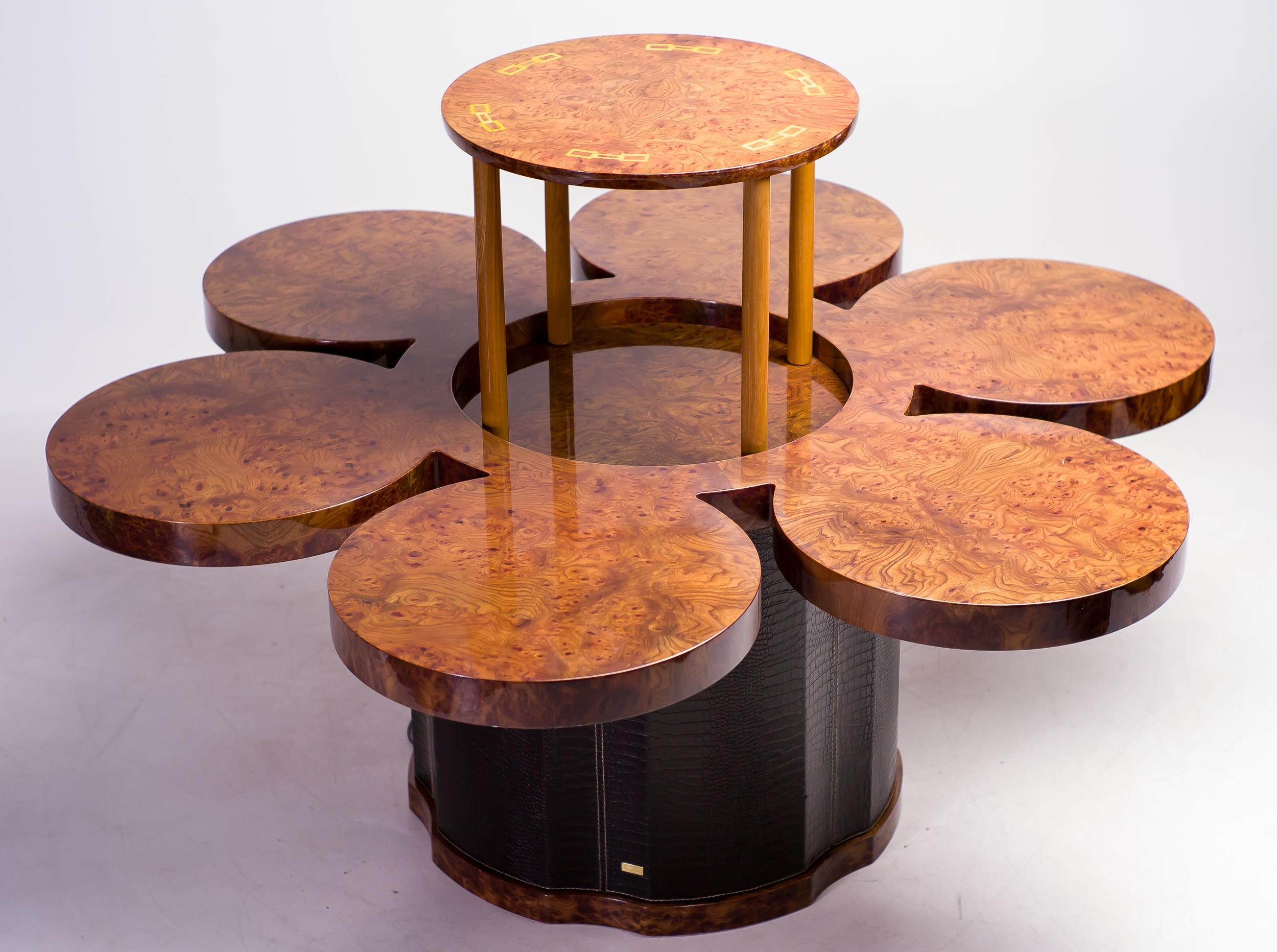 Italian Formitalia Burl Walnut and Leather Dry Bar Table