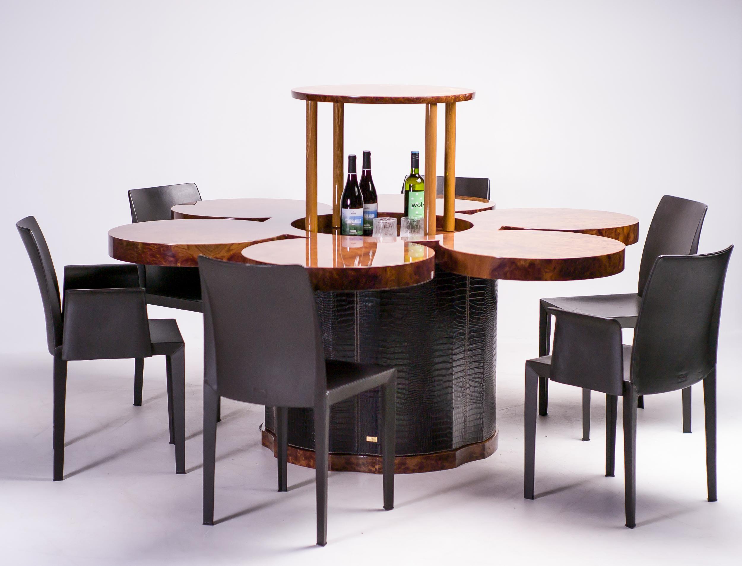 Contemporary Formitalia Burl Walnut and Leather Dry Bar Table