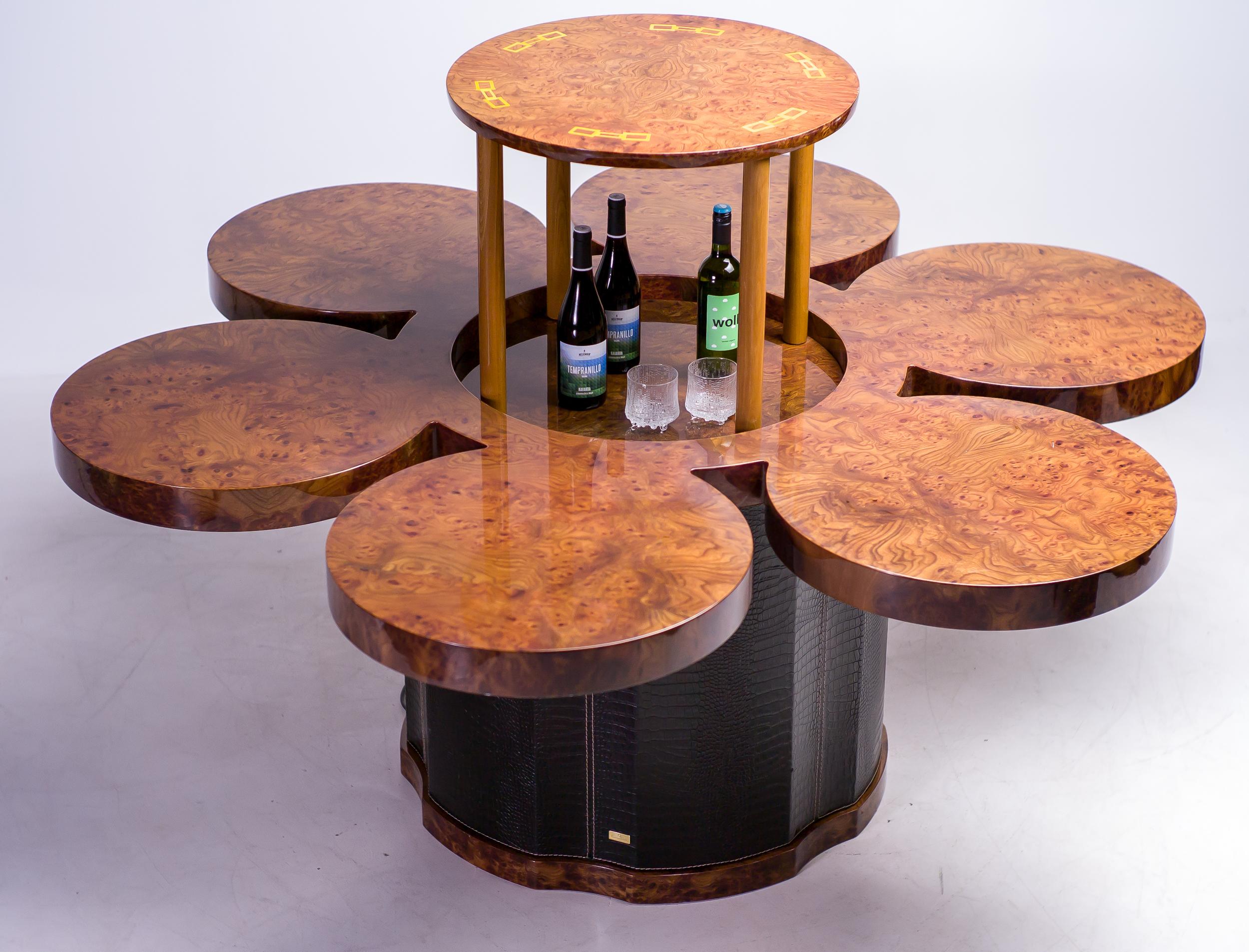 Formitalia Burl Walnut and Leather Dry Bar Table 1