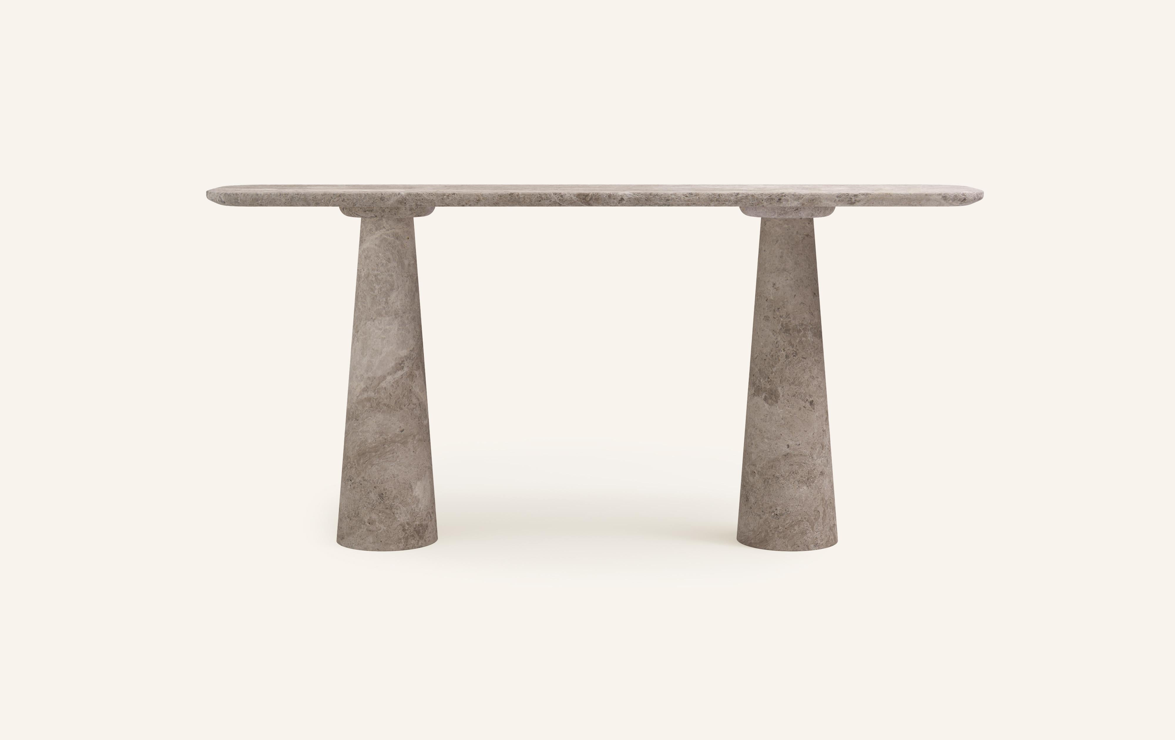 Organic Modern FORM(LA) Cono Console Table 60”L x 15”W x 33”H Tundra Gray Marble For Sale