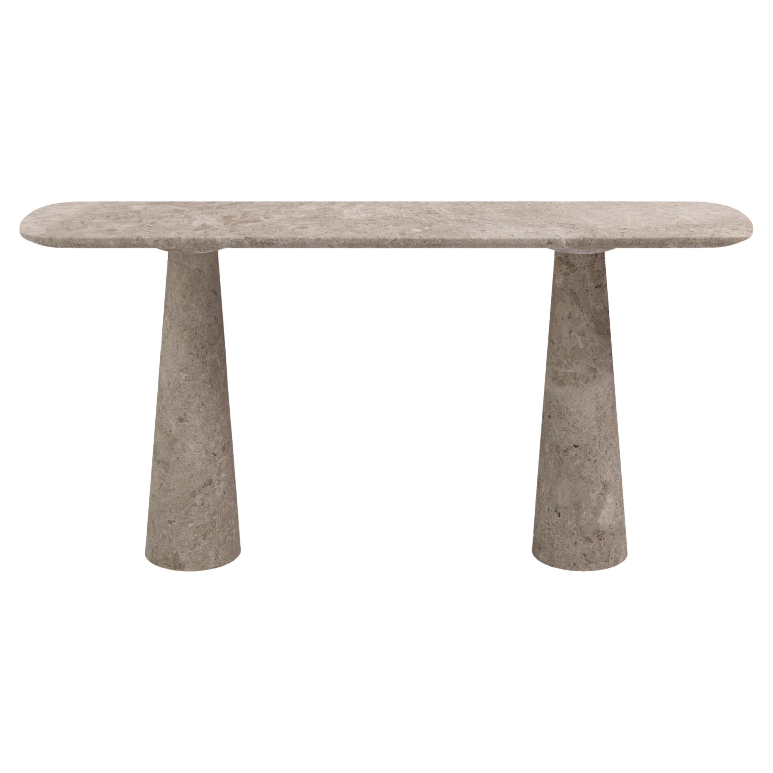 FORM(LA) Cono Console Table 60”L x 15”W x 33”H Tundra Gray Marble For Sale