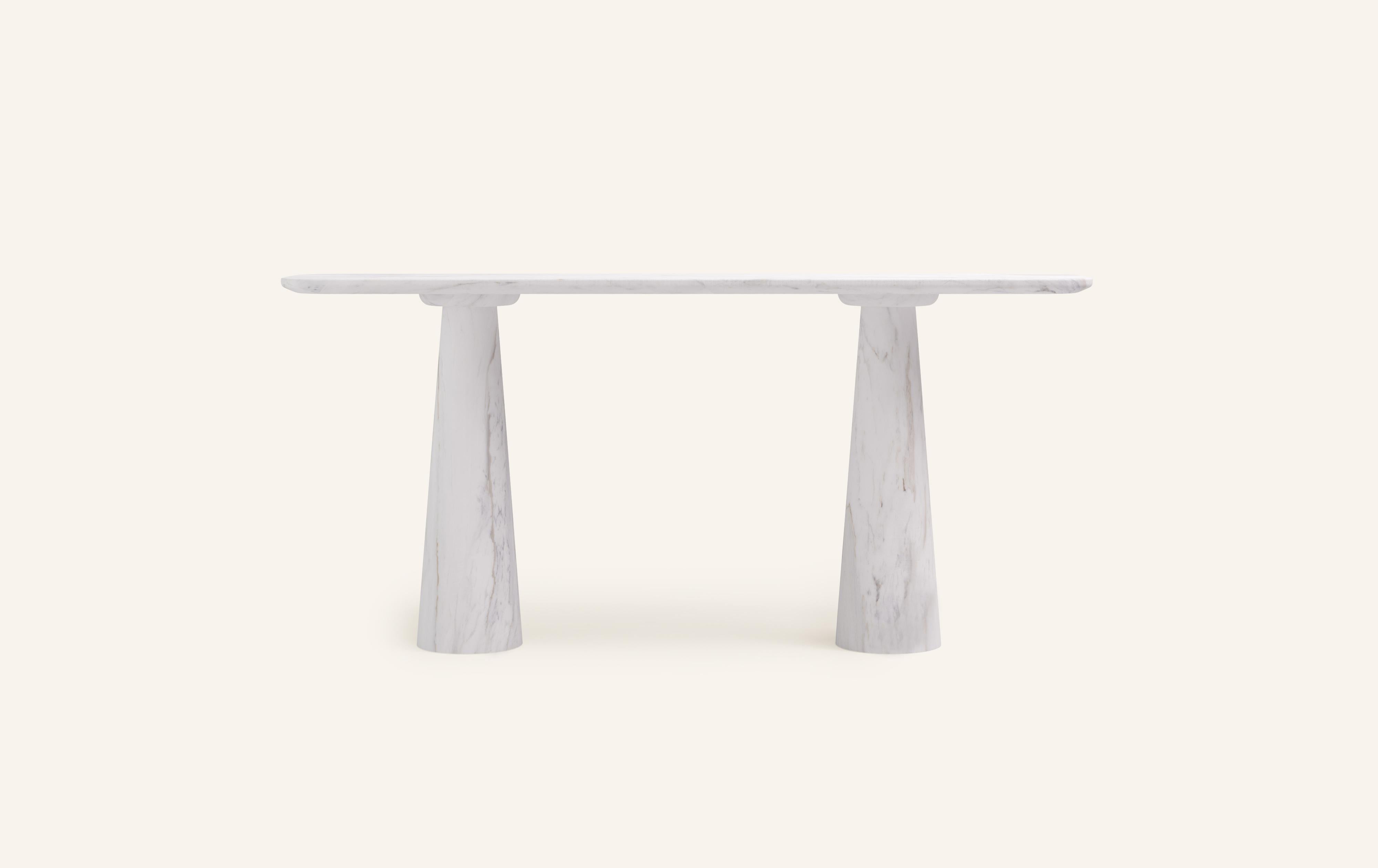 Organic Modern FORM(LA) Cono Console Table 60”L x 15”W x 33”H Volakas White Marble For Sale