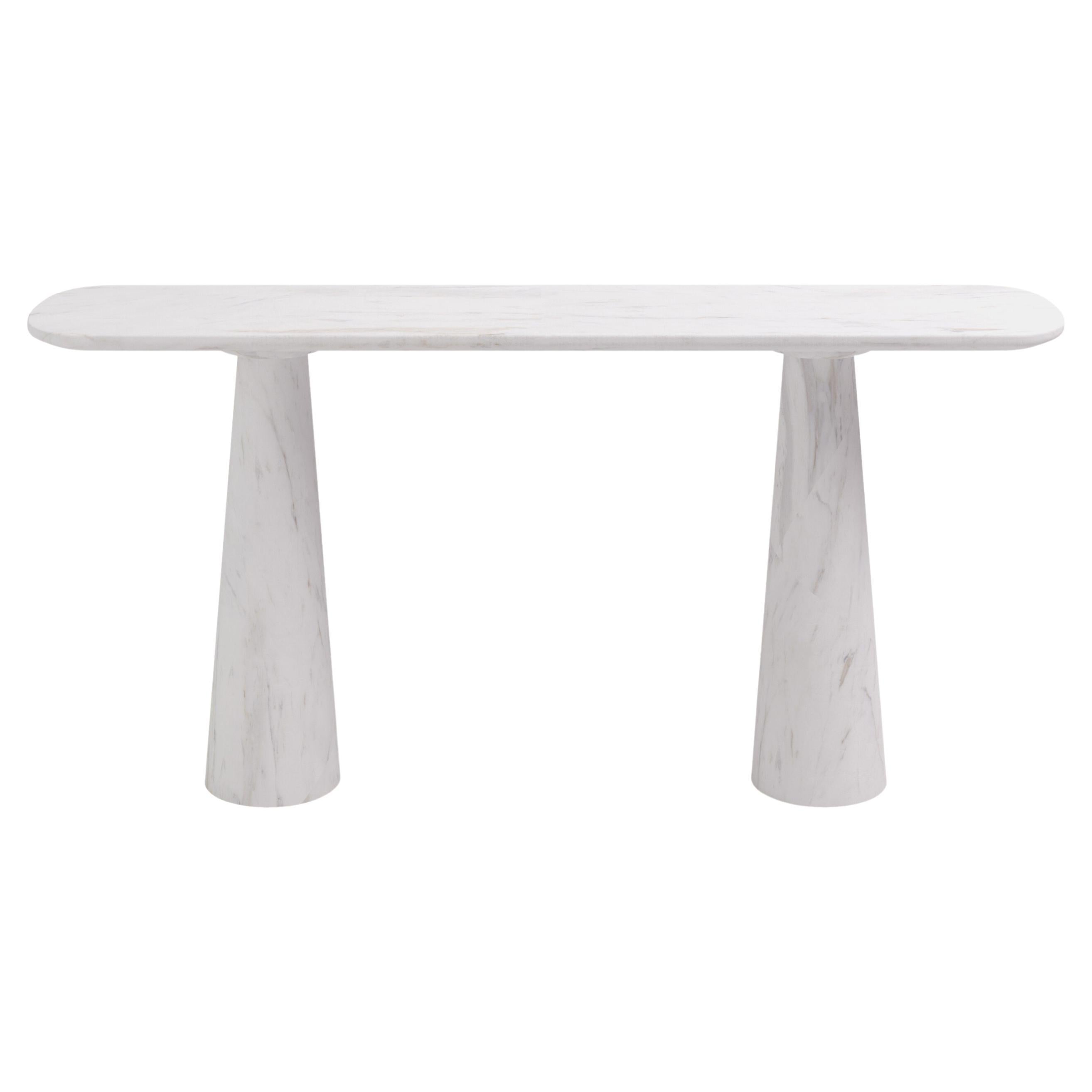 FORM(LA) Cono Console Table 60”L x 15”W x 33”H Volakas White Marble For Sale