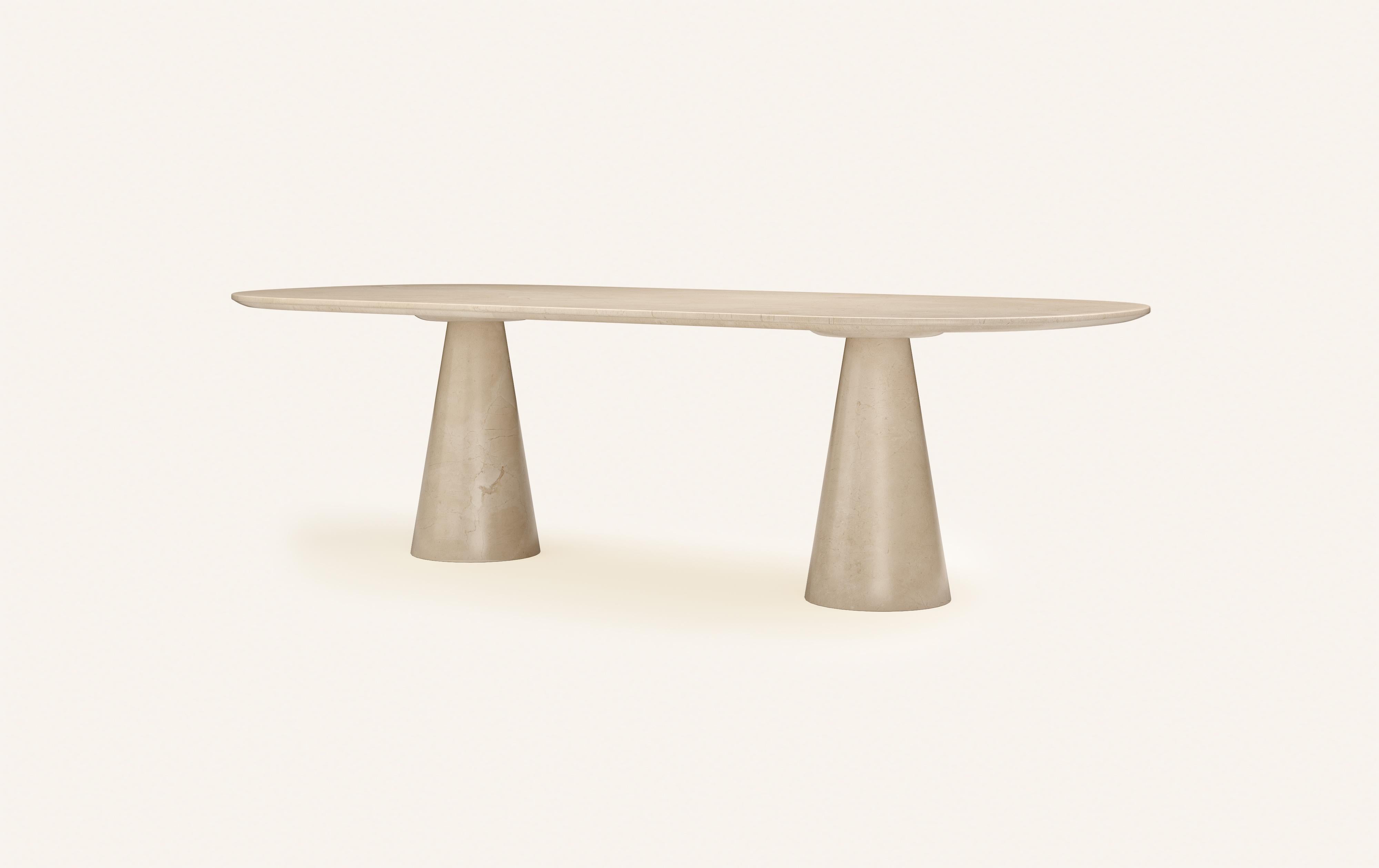 Organic Modern FORM(LA) Cono Oval Dining Table 108”L x 48”W x 30”H Crema Marfil Marble For Sale
