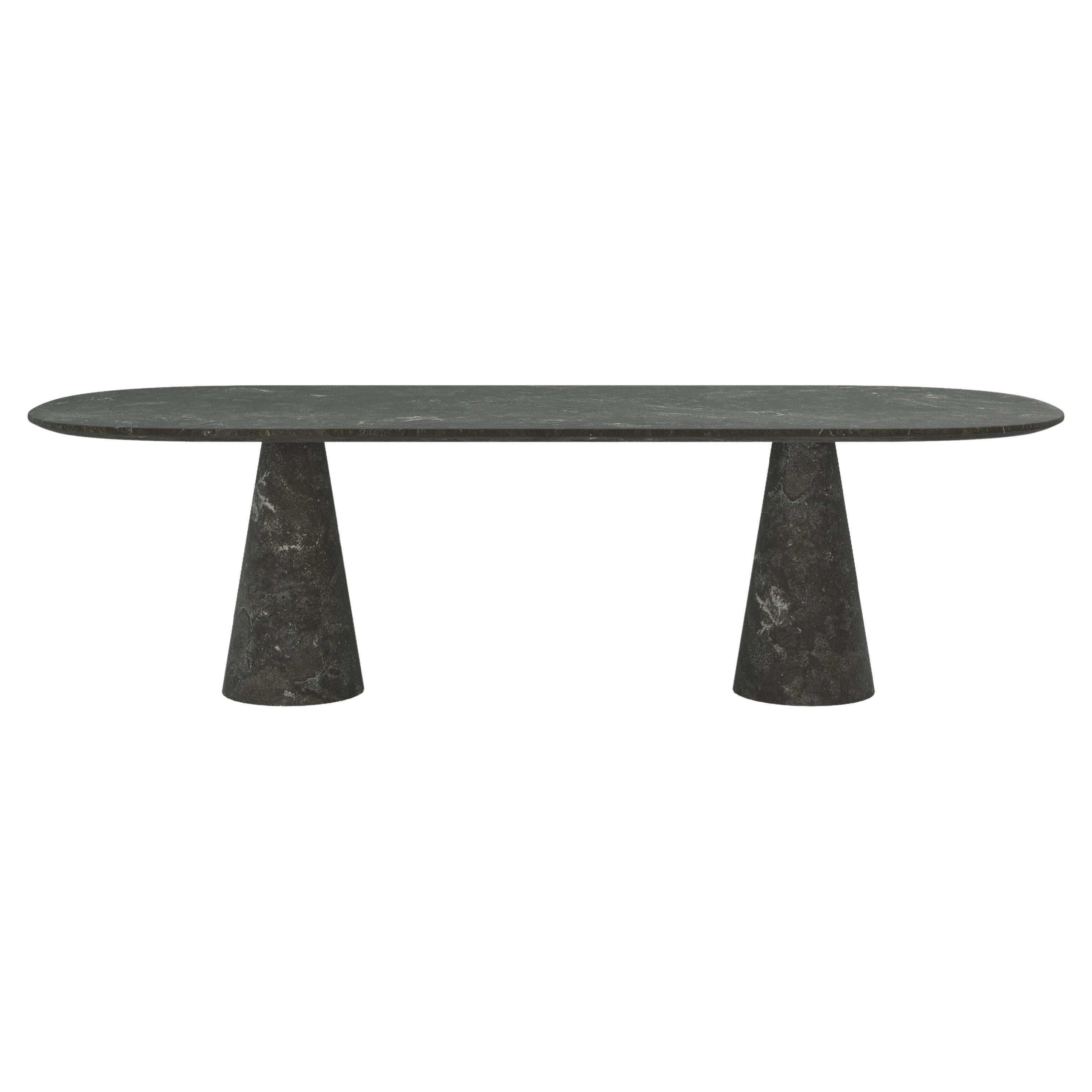 FORM(LA) Cono Oval Dining Table 108”L x 48”W x 30”H Nero Petite Granite For Sale