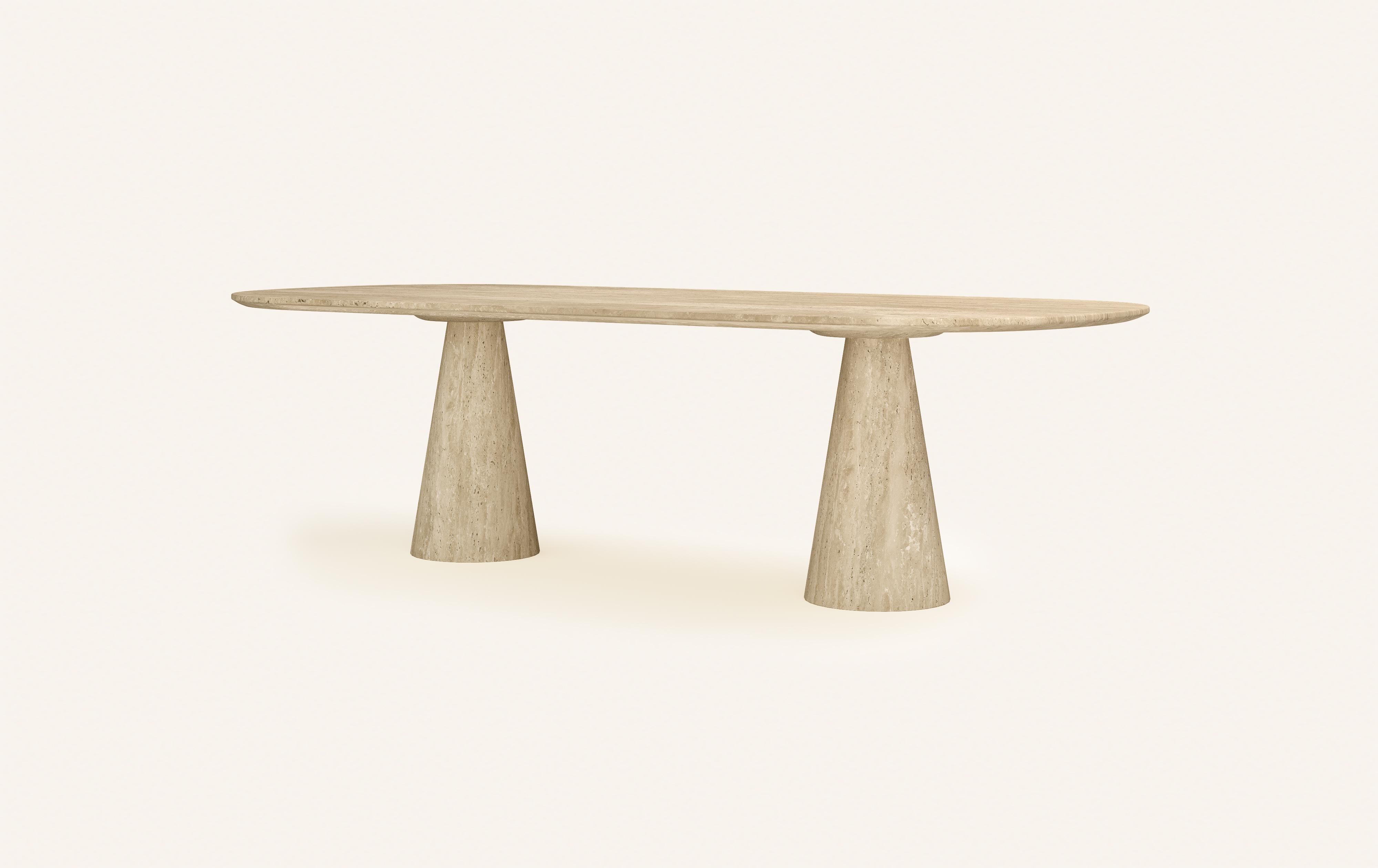 Organic Modern FORM(LA) Cono Oval Dining Table 108”L x 48”W x 30”H Travertino Crema VC For Sale