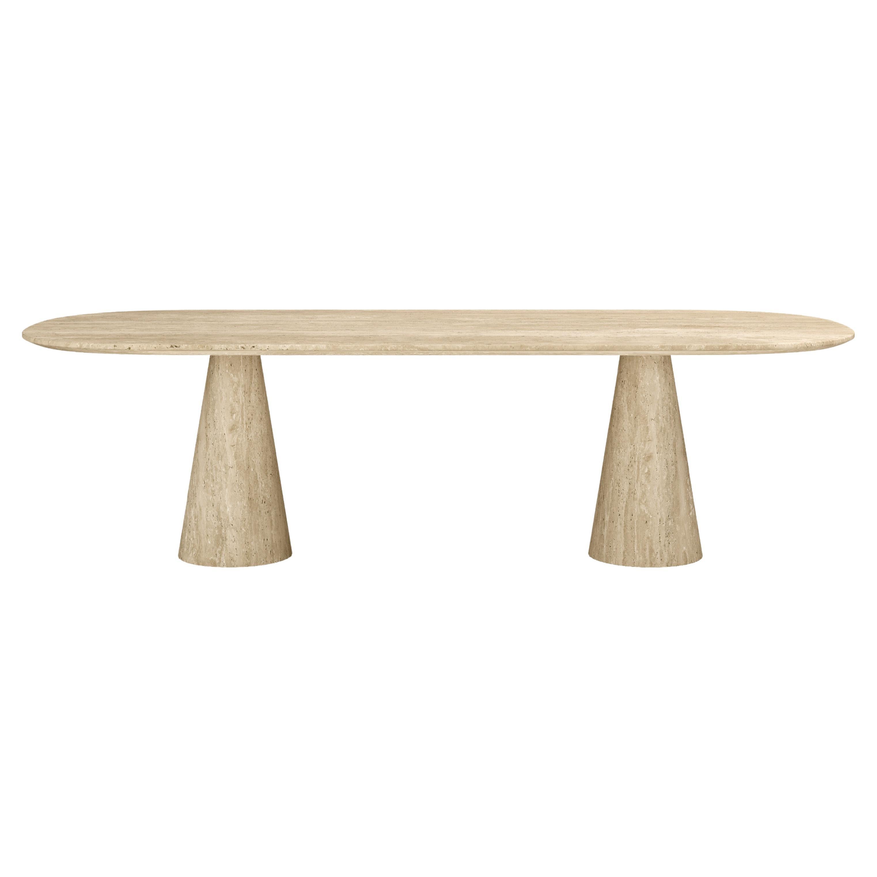FORM(LA) Cono Oval Dining Table 108”L x 48”W x 30”H Travertino Crema VC For Sale