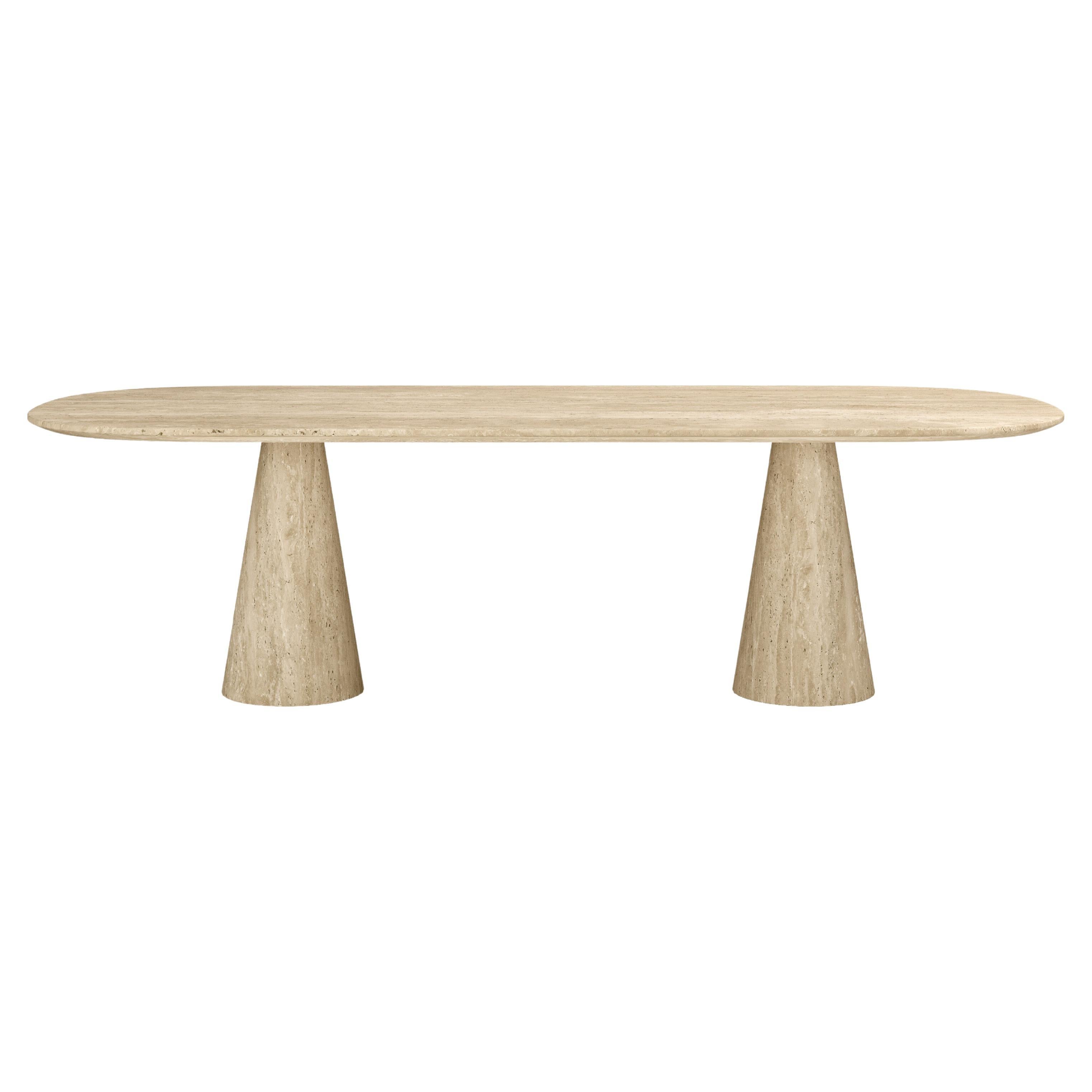 FORM(LA) Cono Oval Dining Table 108”L x 48”W x 30”H Travertino Crema VC