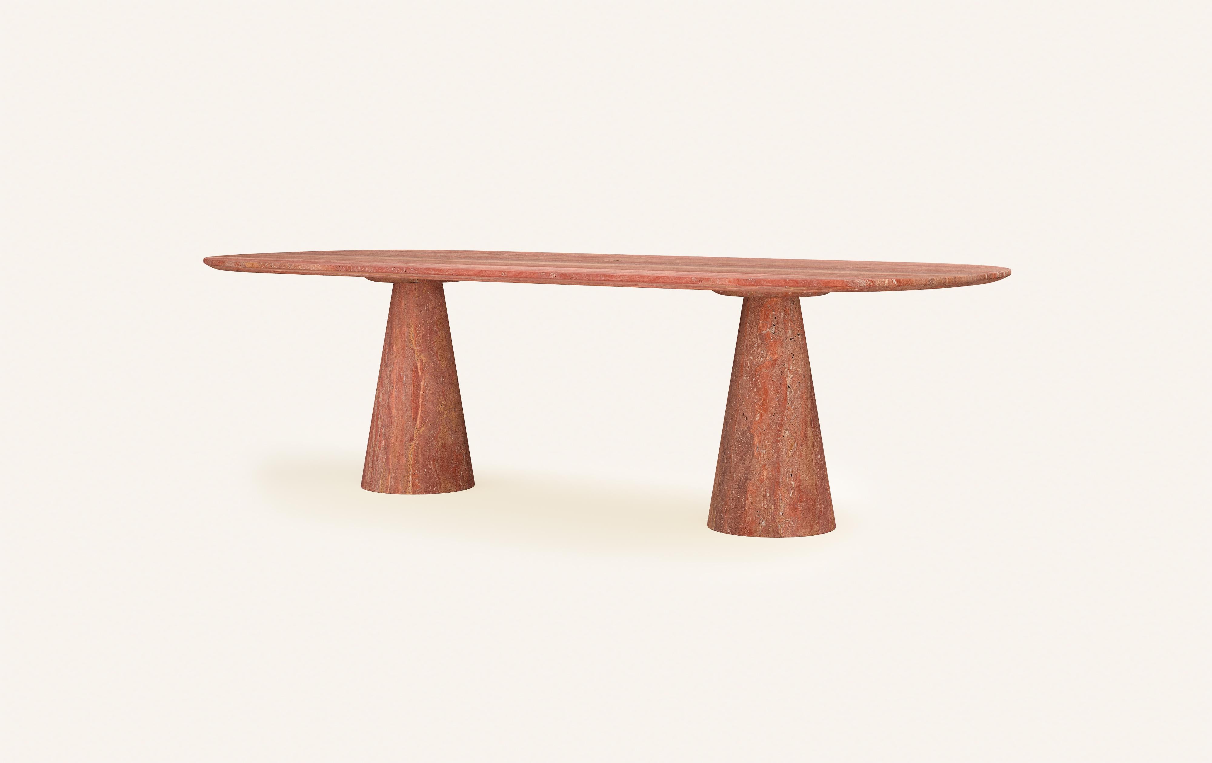 Organic Modern FORM(LA) Cono Oval Dining Table 108”L x 48”W x 30”H Travertino Rosso VC For Sale