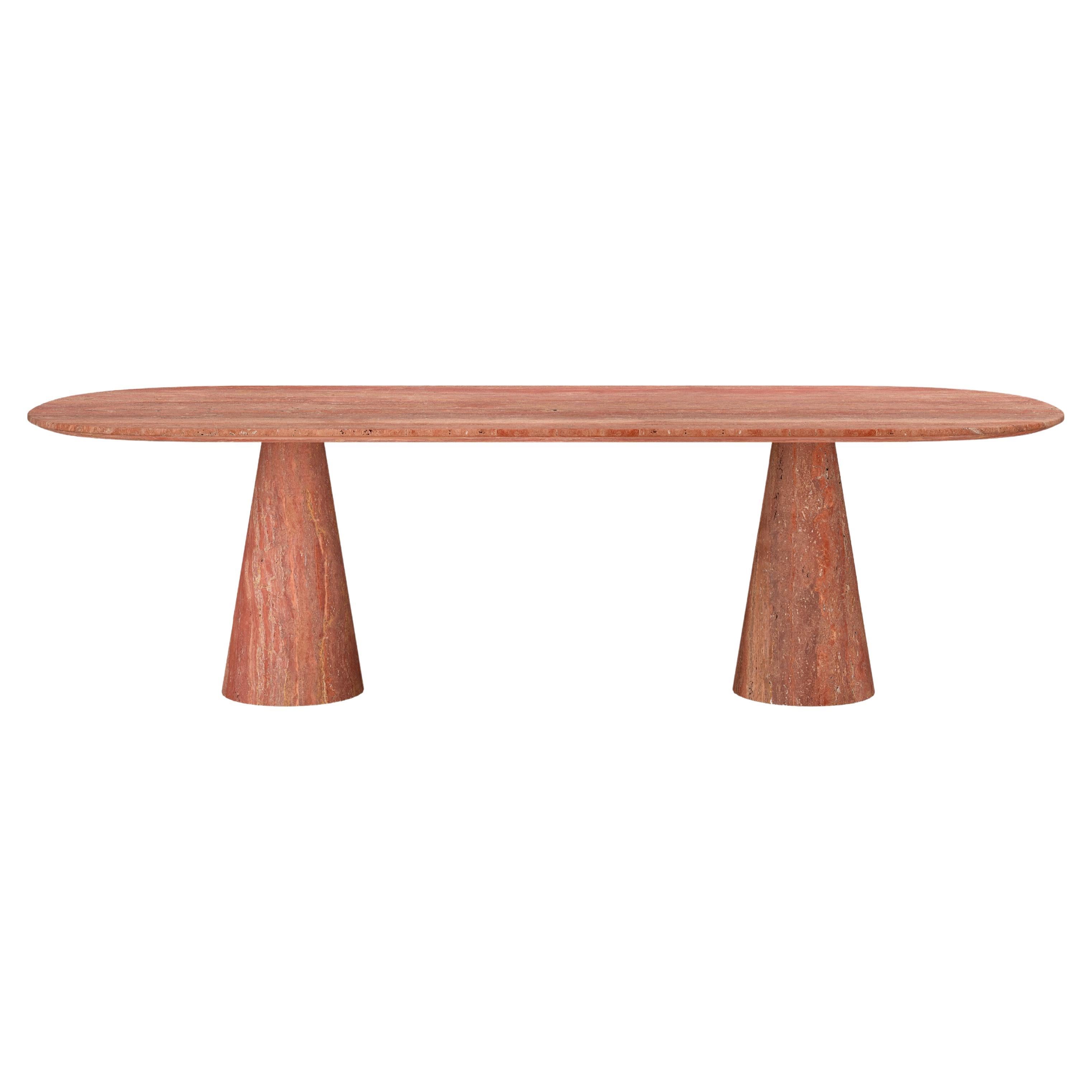 FORM(LA) Cono Oval Dining Table 108”L x 48”W x 30”H Travertino Rosso VC For Sale
