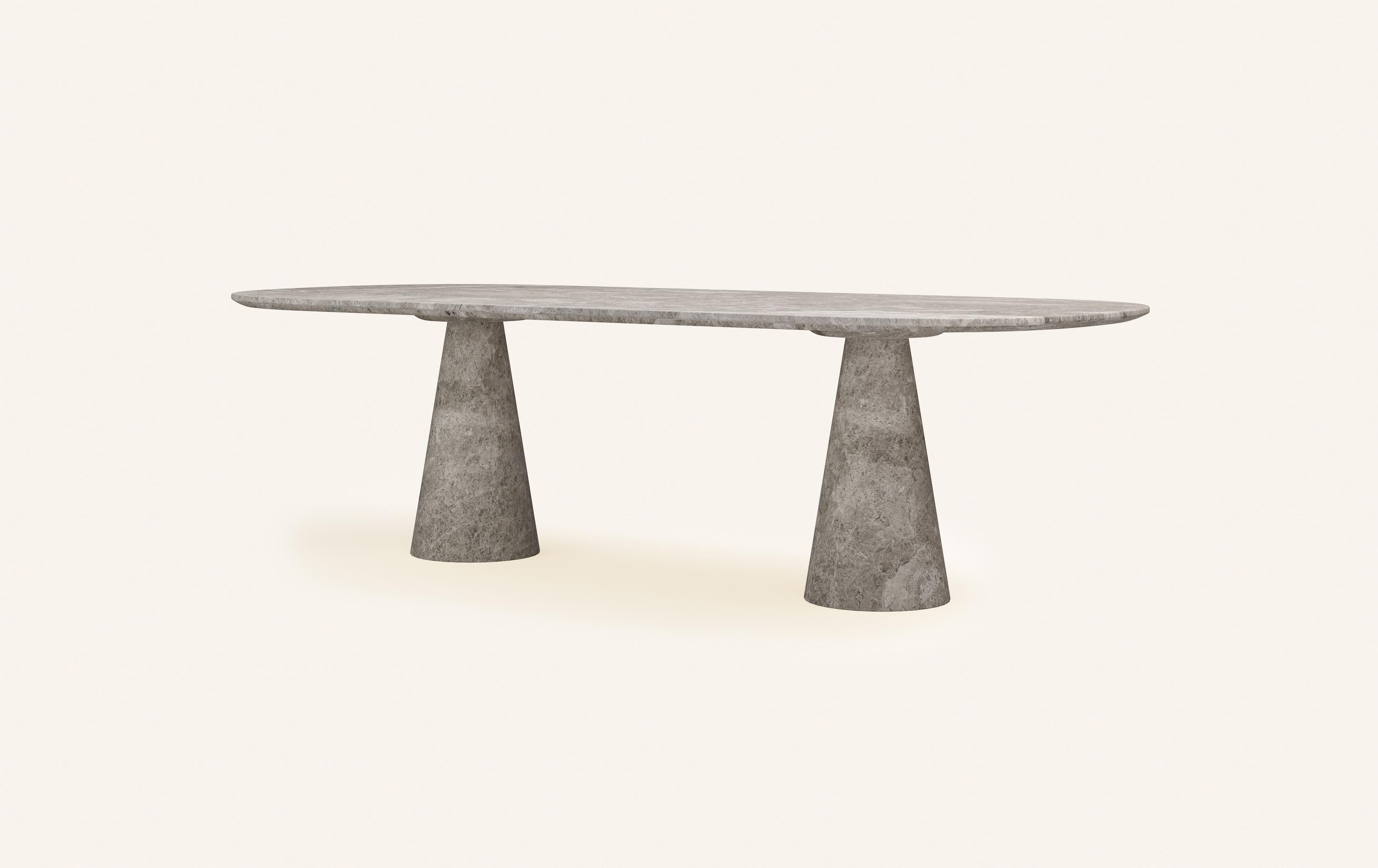 Organic Modern FORM(LA) Cono Oval Dining Table 108”L x 48”W x 30”H Tundra Gray Marble For Sale