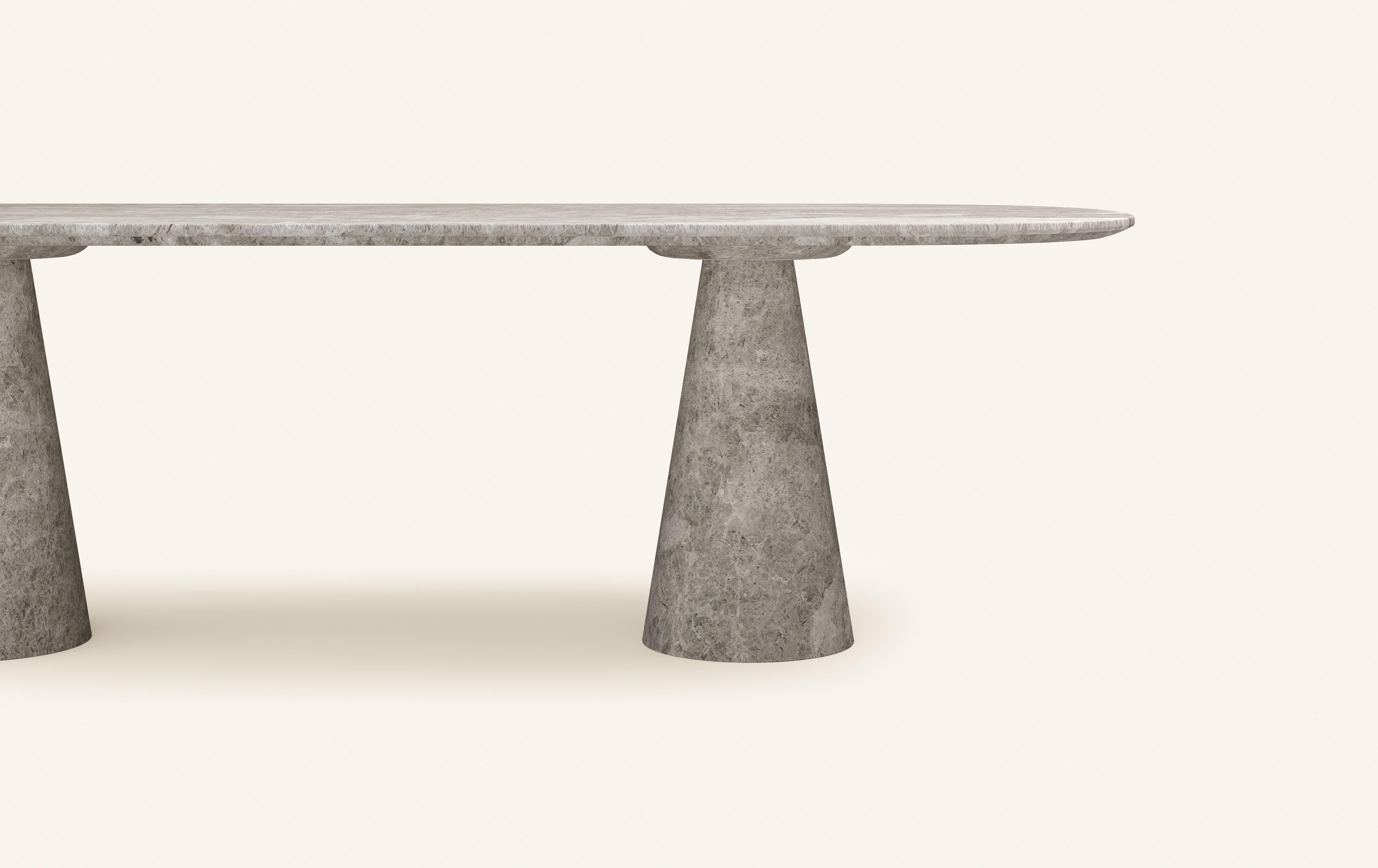 American FORM(LA) Cono Oval Dining Table 108”L x 48”W x 30”H Tundra Gray Marble For Sale