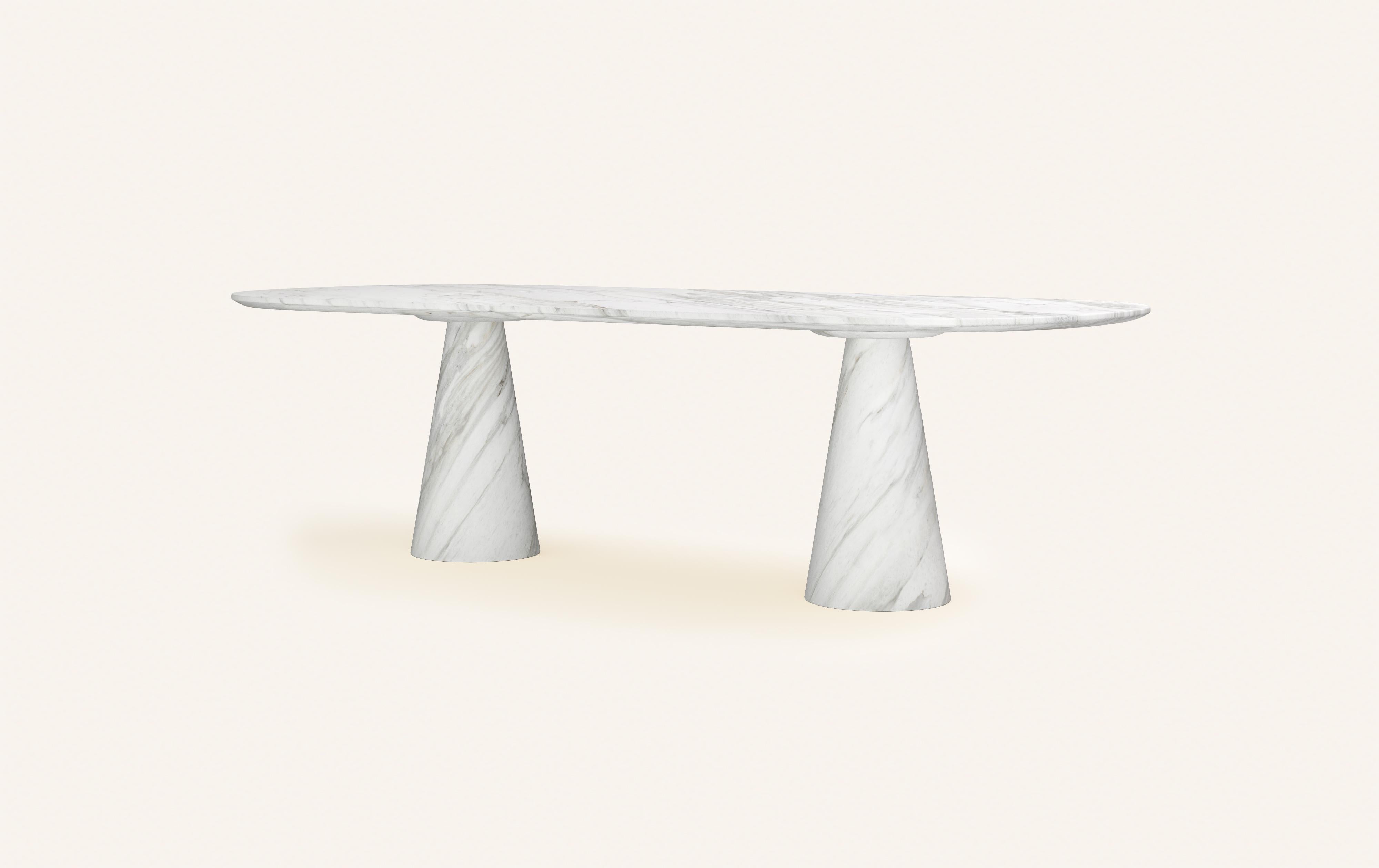 Organic Modern FORM(LA) Cono Oval Dining Table 108”L x 48”W x 30”H Volakas White Marble For Sale